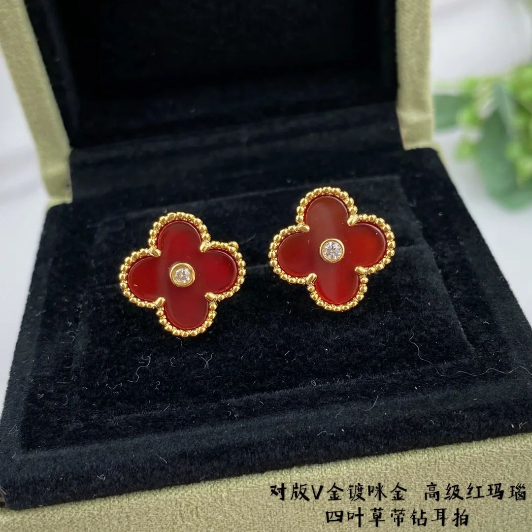 반클리프앤아펠 레드 아게이트 네 잎 클로버 귀걸이 상세 이미지 4