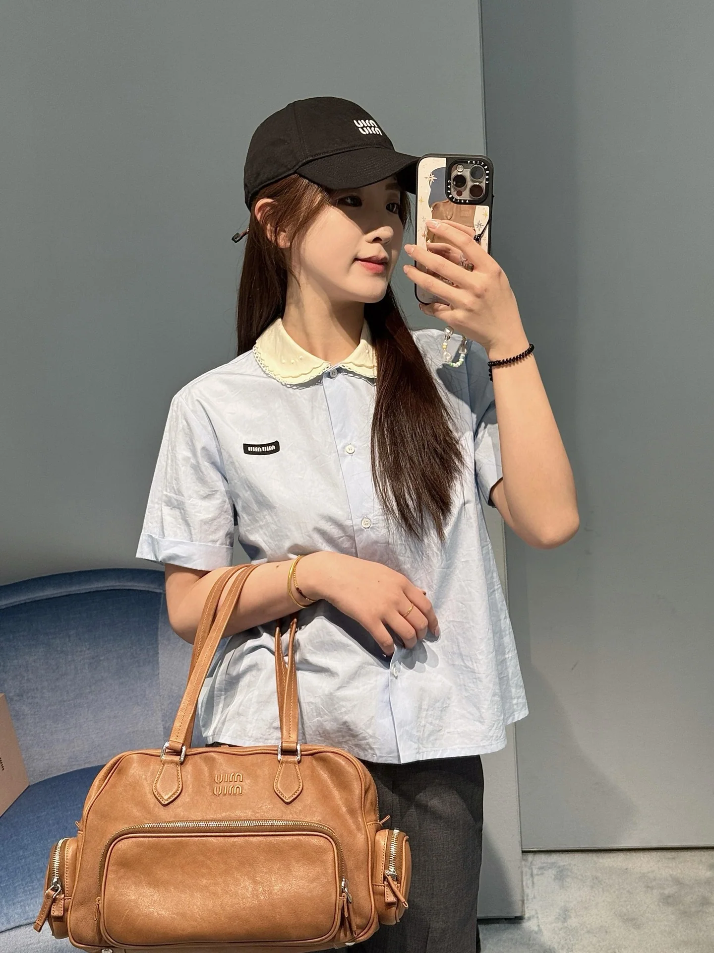 미우미우 피터팬 카라 레이스 배색 반팔 셔츠 26 SS 상세 이미지 4