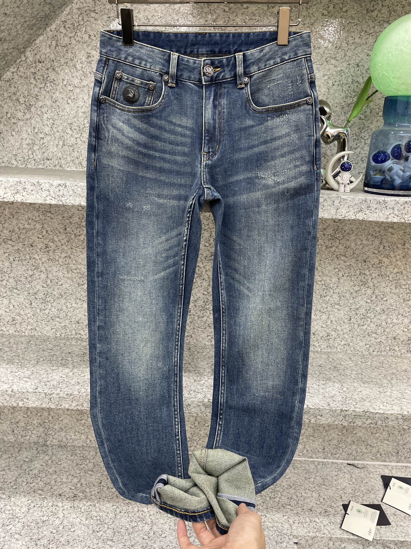 스테파노리치 클래식 자수 스트레치 슬림핏 남성 바지 상세 이미지 6