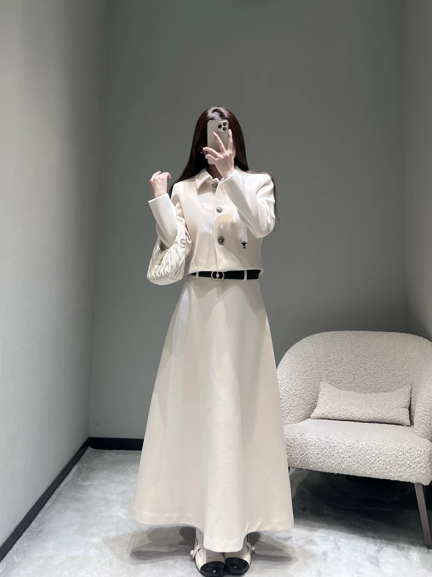디올 CD 라이트 살구색 하이웨스트 스커트 26 SS 상세 이미지 4