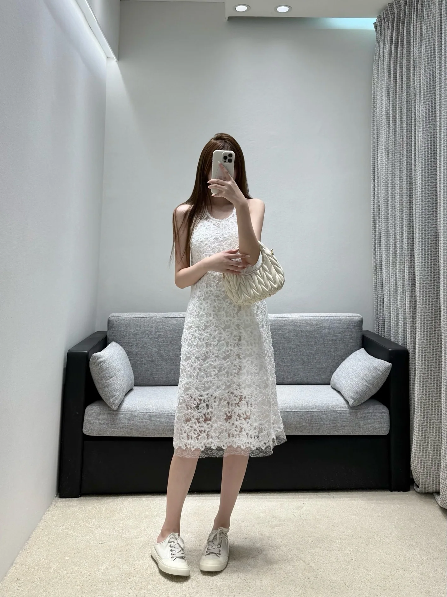 샤넬 화이트 레이스 메시 원피스 상세 이미지 1