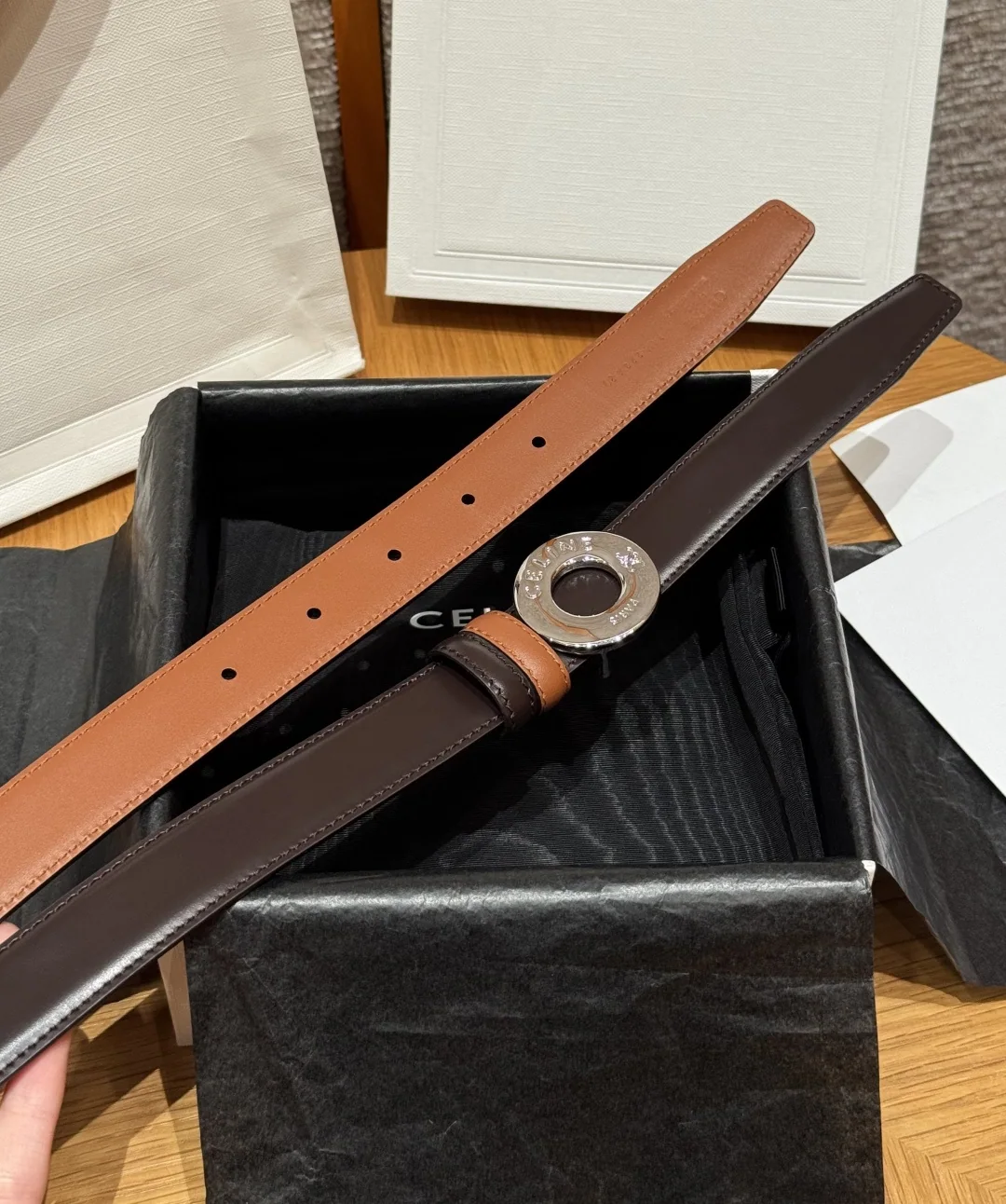 셀린느 DISC 금장 양면 가죽 벨트 25MM 상세 이미지 6