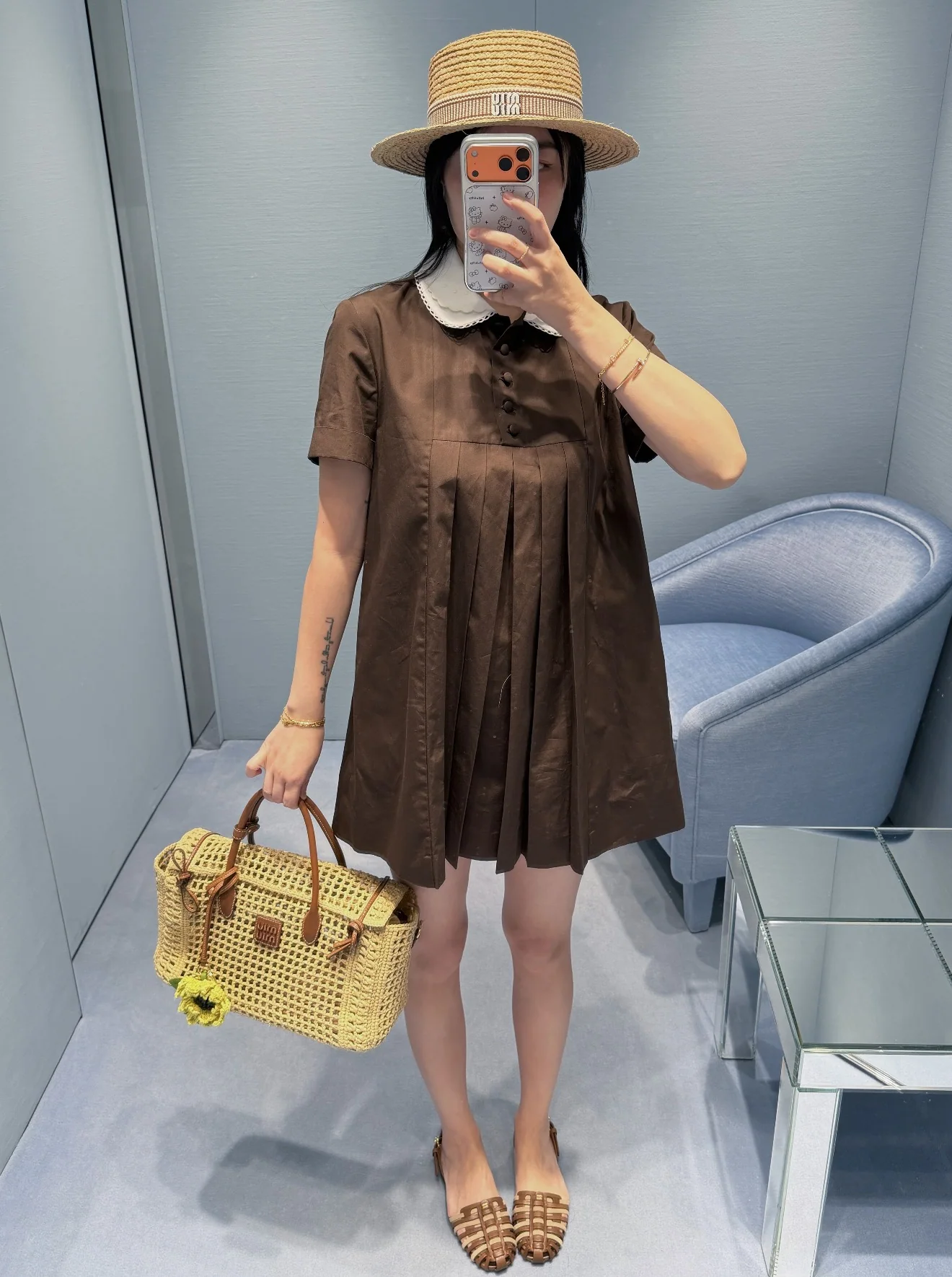미우미우 피터팬 카라 코튼 반팔 원피스 상세 이미지 1