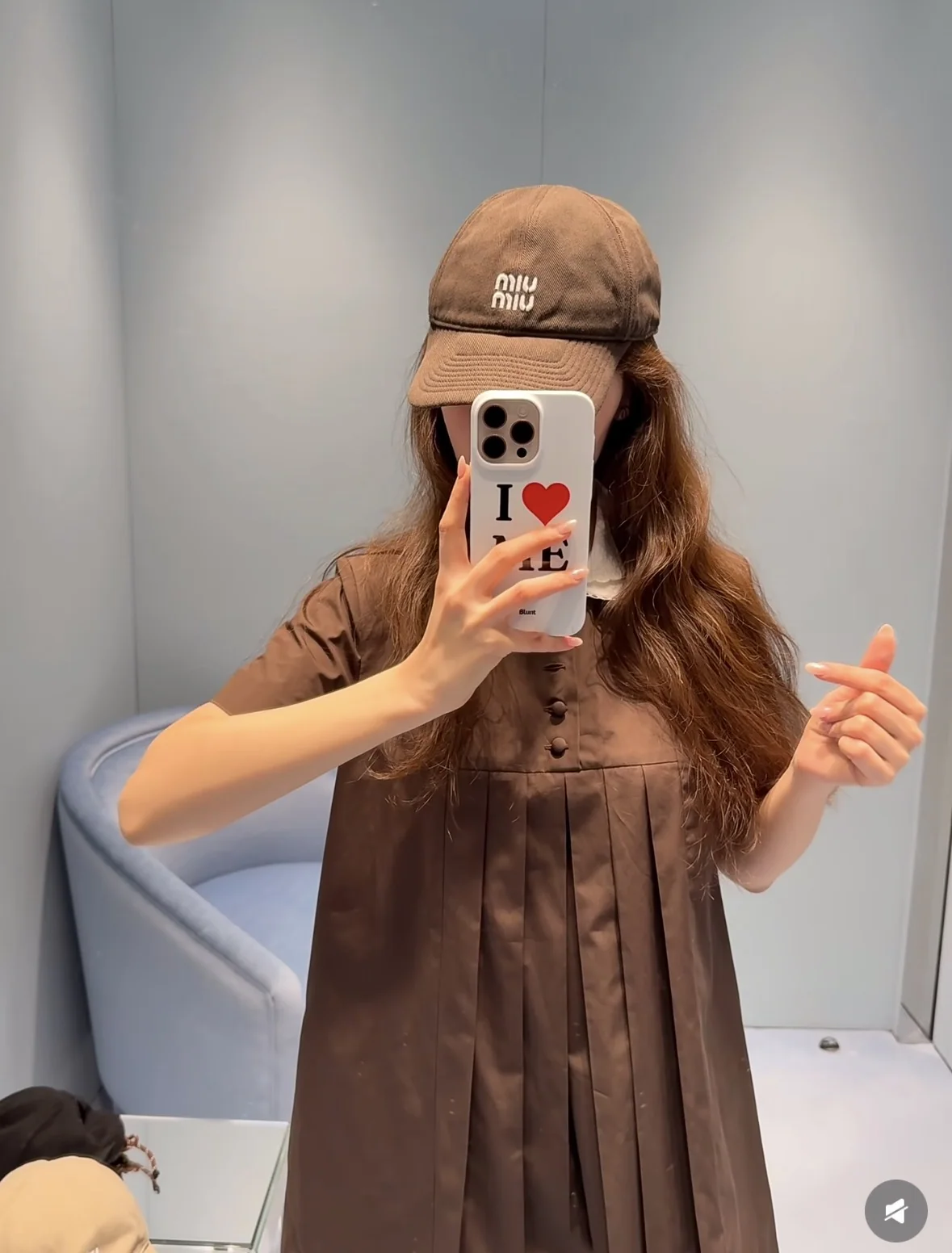 미우미우 브라운 피터팬카라 플리츠 원피스 상세 이미지 8