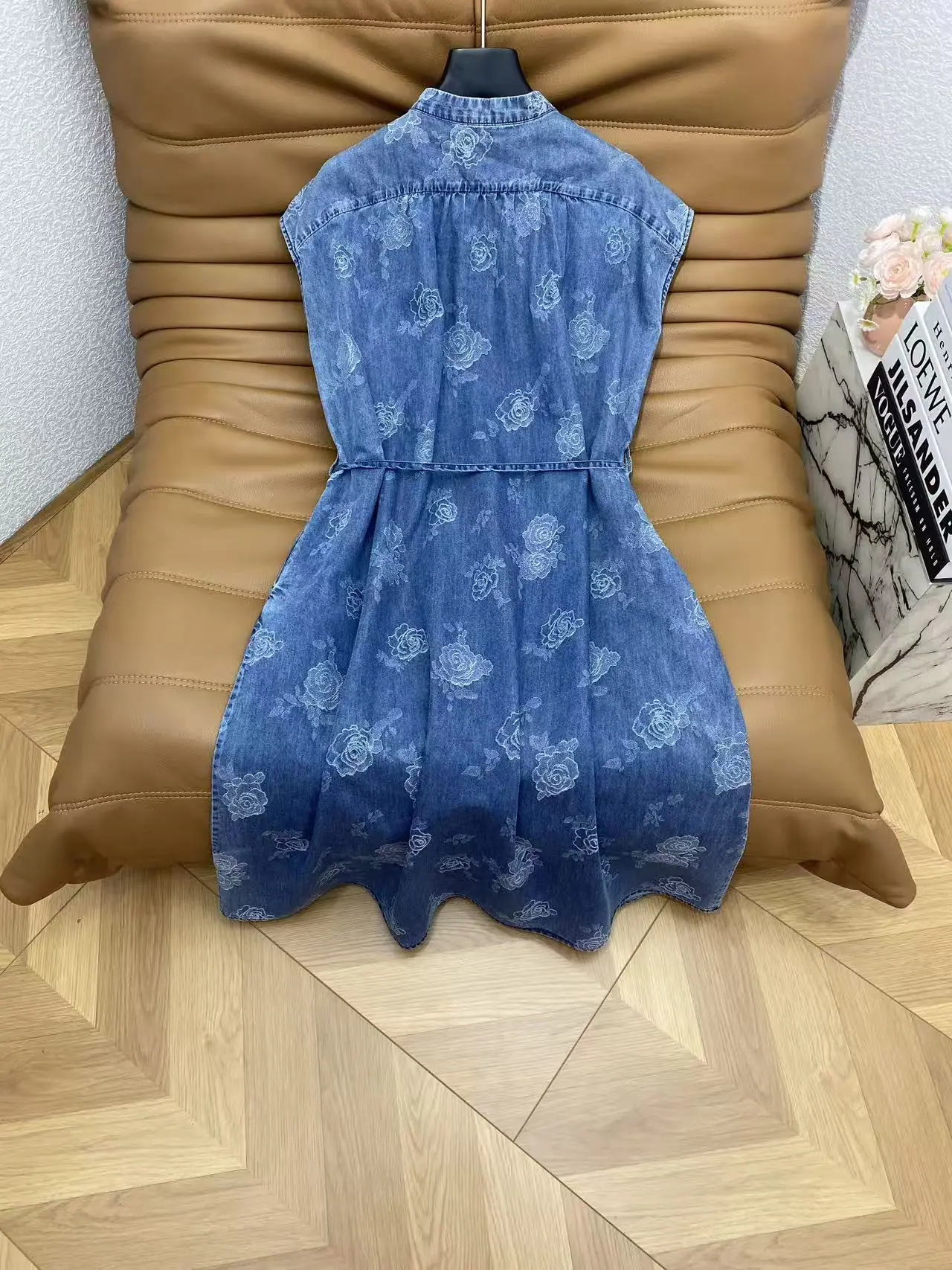 디올 데님 자카드 로즈 패턴 여성 원피스 26 SS 상세 이미지 3