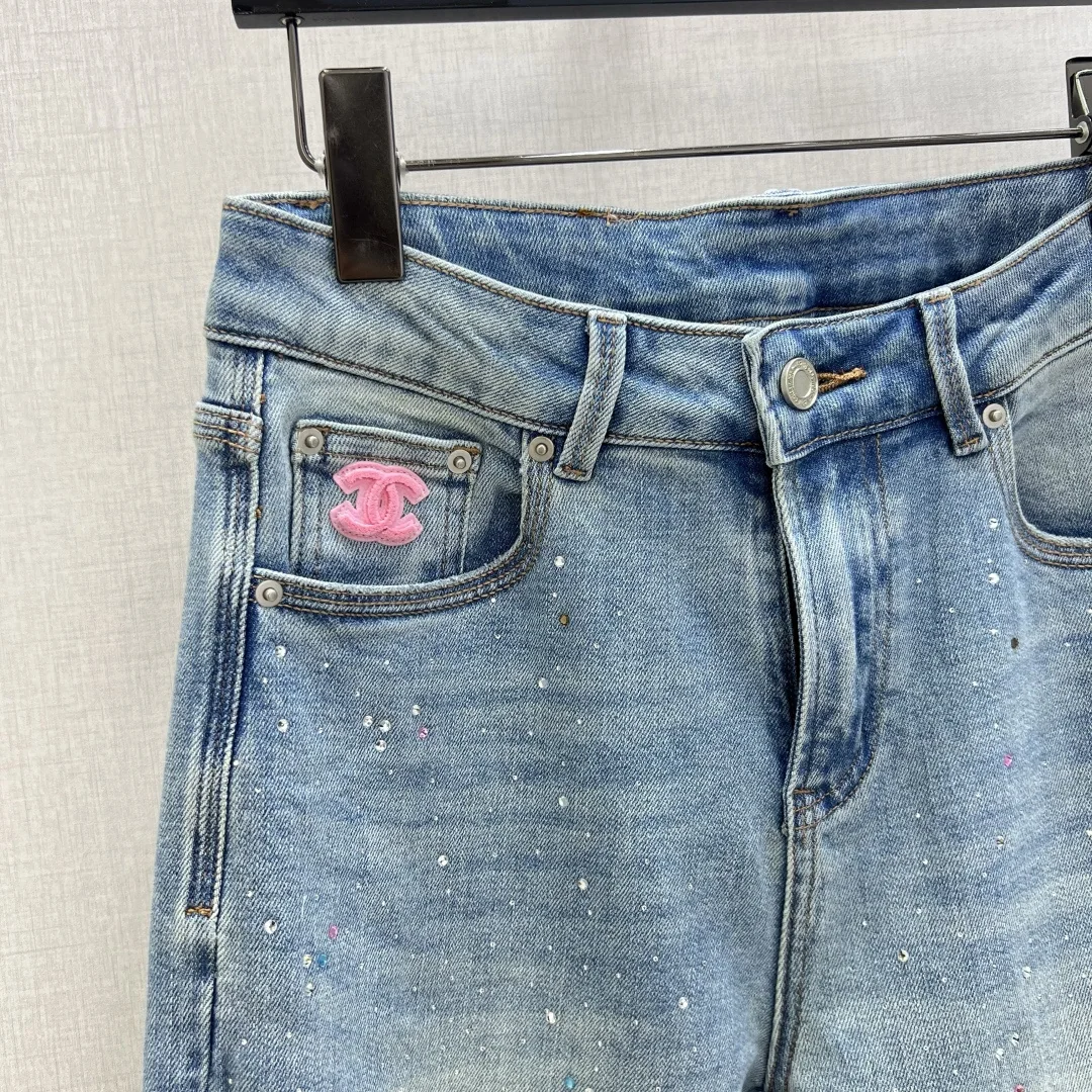 샤넬 라인스톤 더블 C 스트레이트 레그 여성 바지 상세 이미지 4