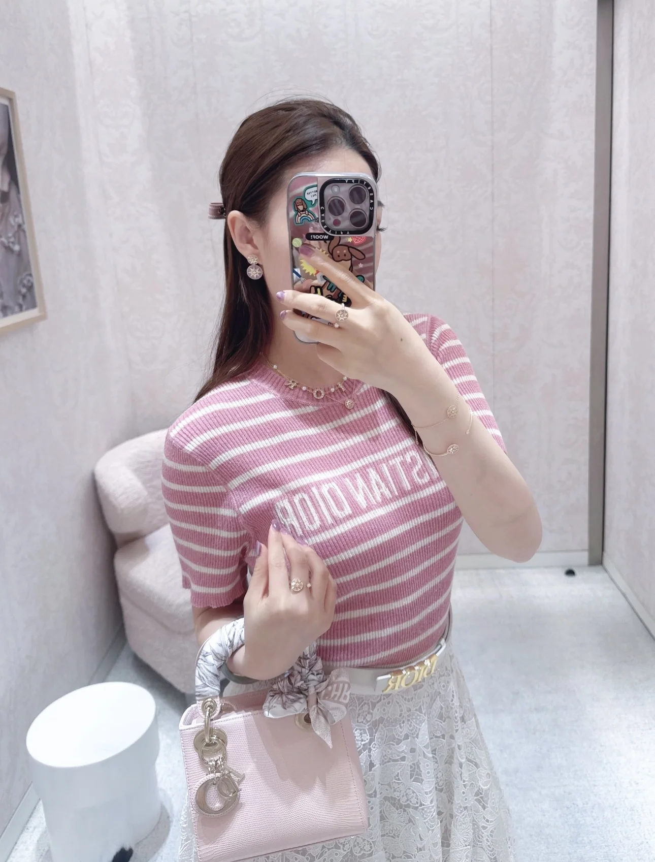 디올 스트라이프 레터 린넨 반팔 셔츠 상세 이미지 9