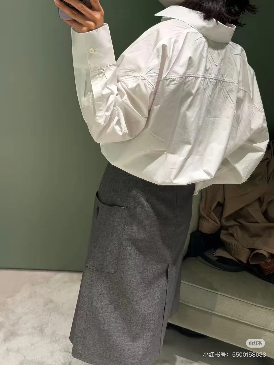 프라다 그레이 울 플리츠 미디 스커트 상세 이미지 2
