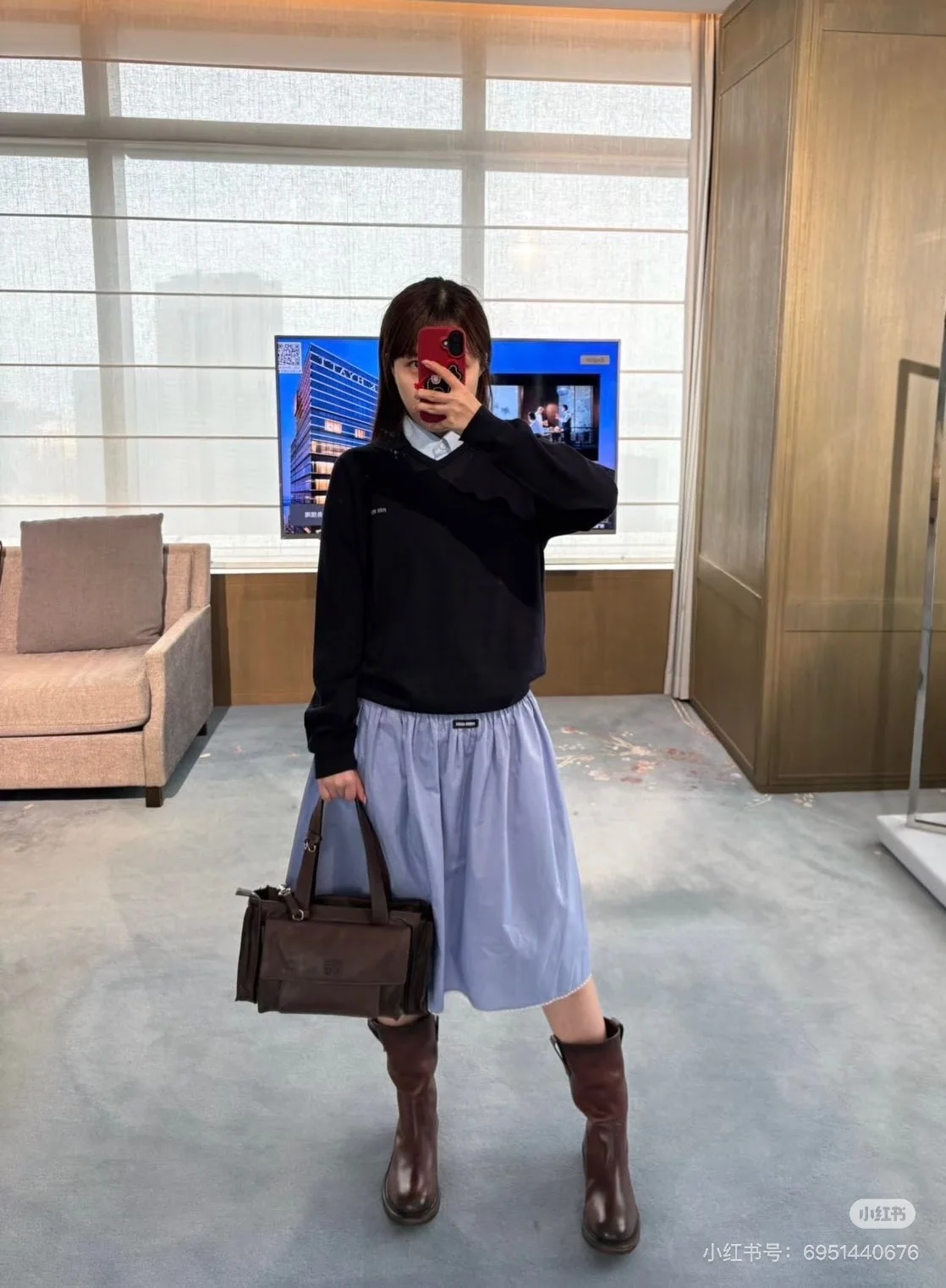 미우미우 체크 레이스 카라 반팔 티셔츠 상세 이미지 2