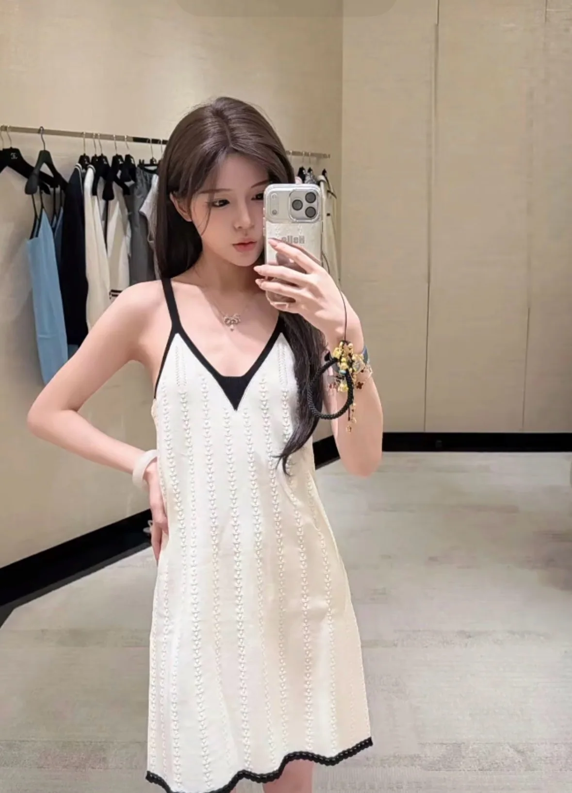 샤넬 블랙 화이트 자카드 A라인 여성 원피스 상세 이미지 1