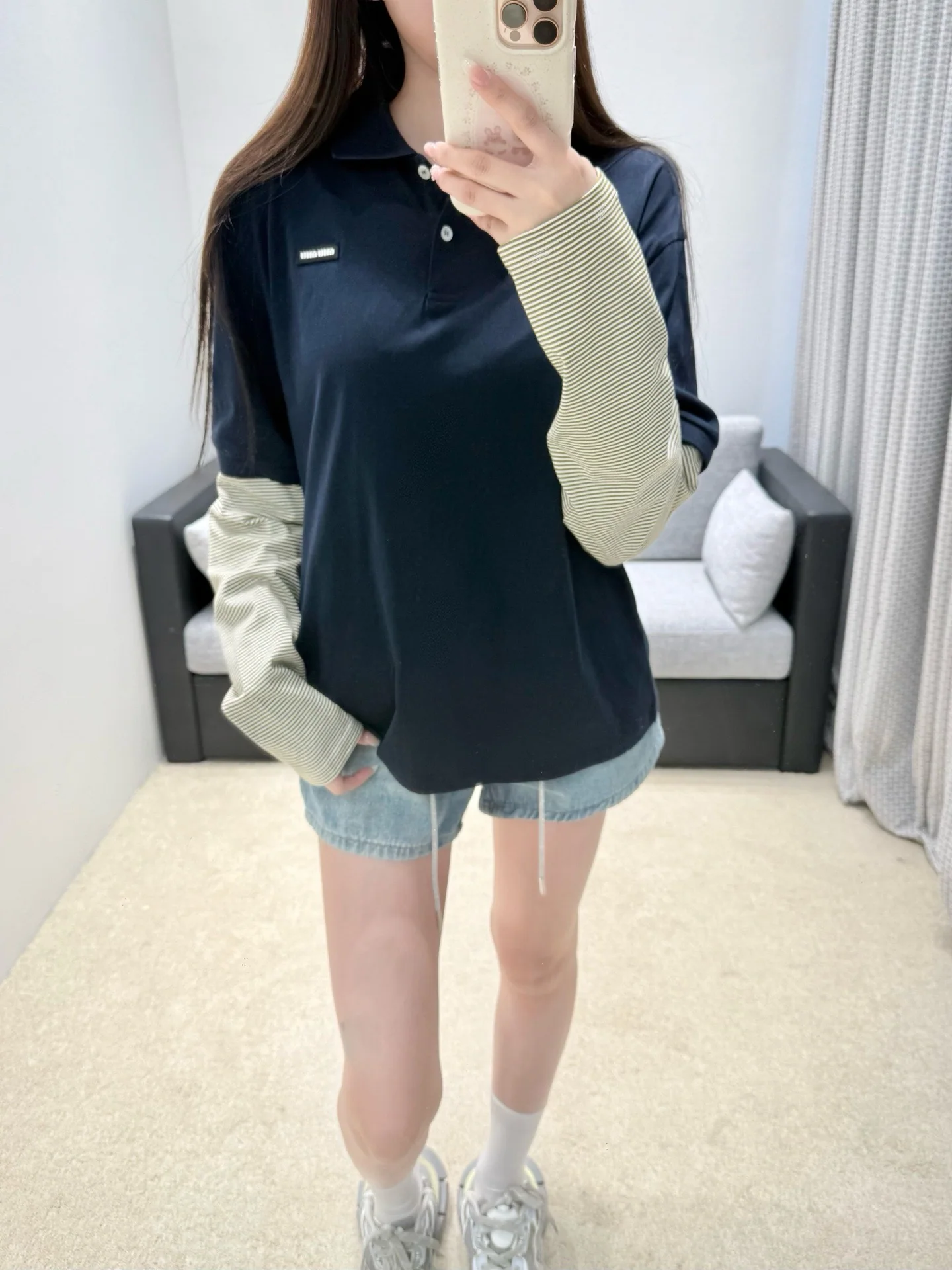 미우미우 네이비 블루 긴팔 투피스 티셔츠 상세 이미지 8