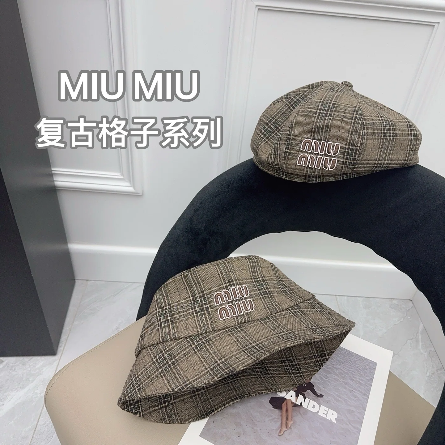 미우미우 체크 패턴 모자 상세 이미지 5