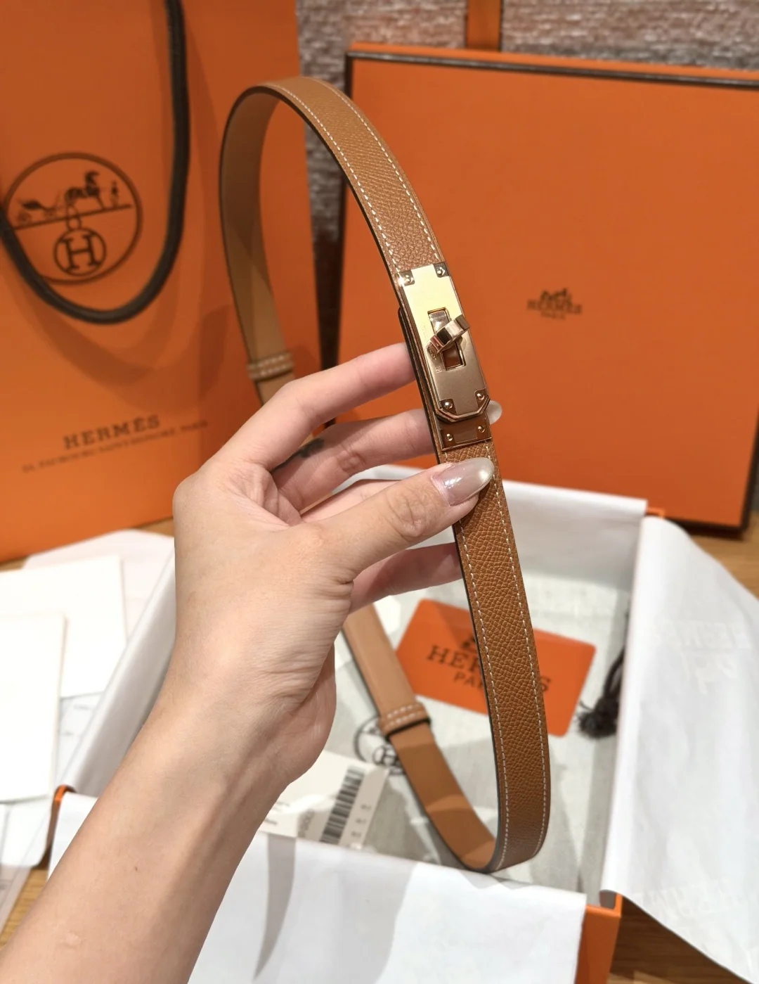 에르메스 켈리 팔라듐 버클 헌터 가죽 벨트 상세 이미지 5