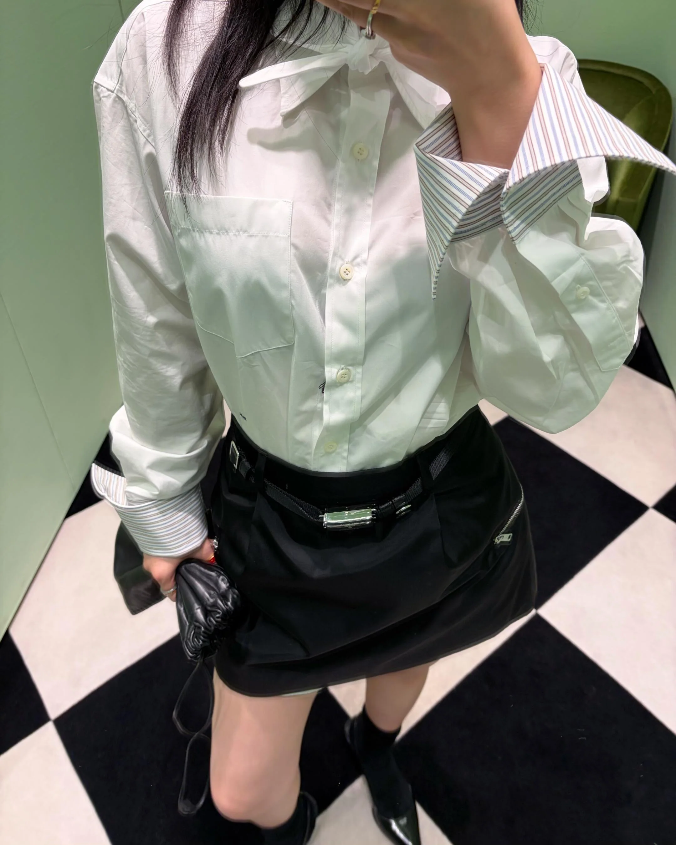 프라다 체크 패치워크 코튼 셔츠 상세 이미지 8