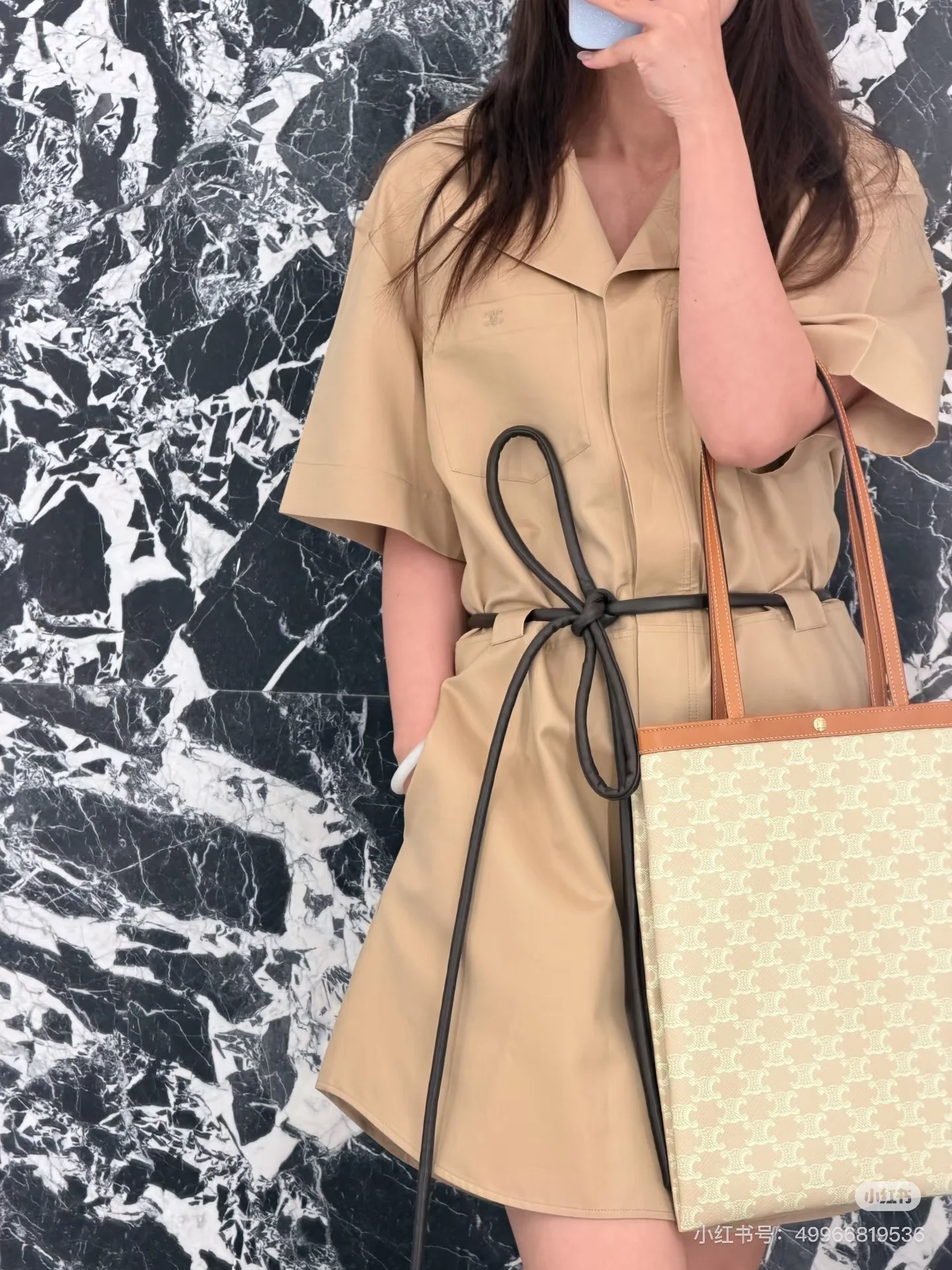 셀린느 카키 컬러 여성 린넨 원피스 26 SS 상세 이미지 9