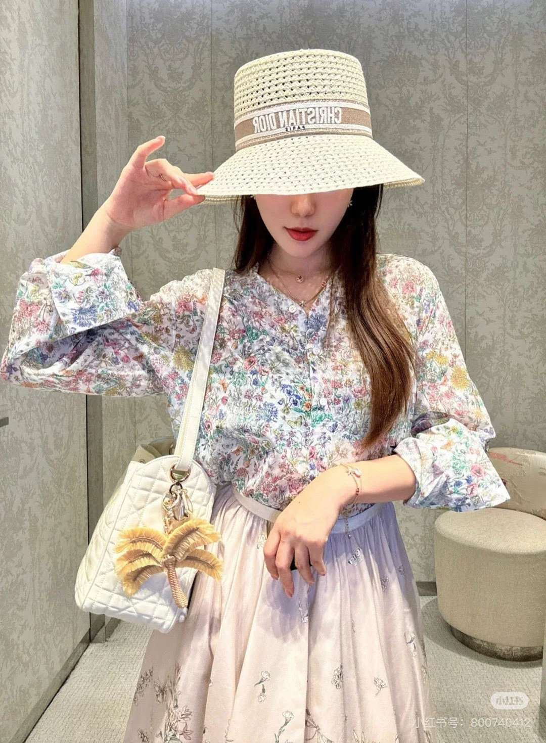 디올 플라워 프린트 코튼 셔츠 스커트 세트 상세 이미지 2