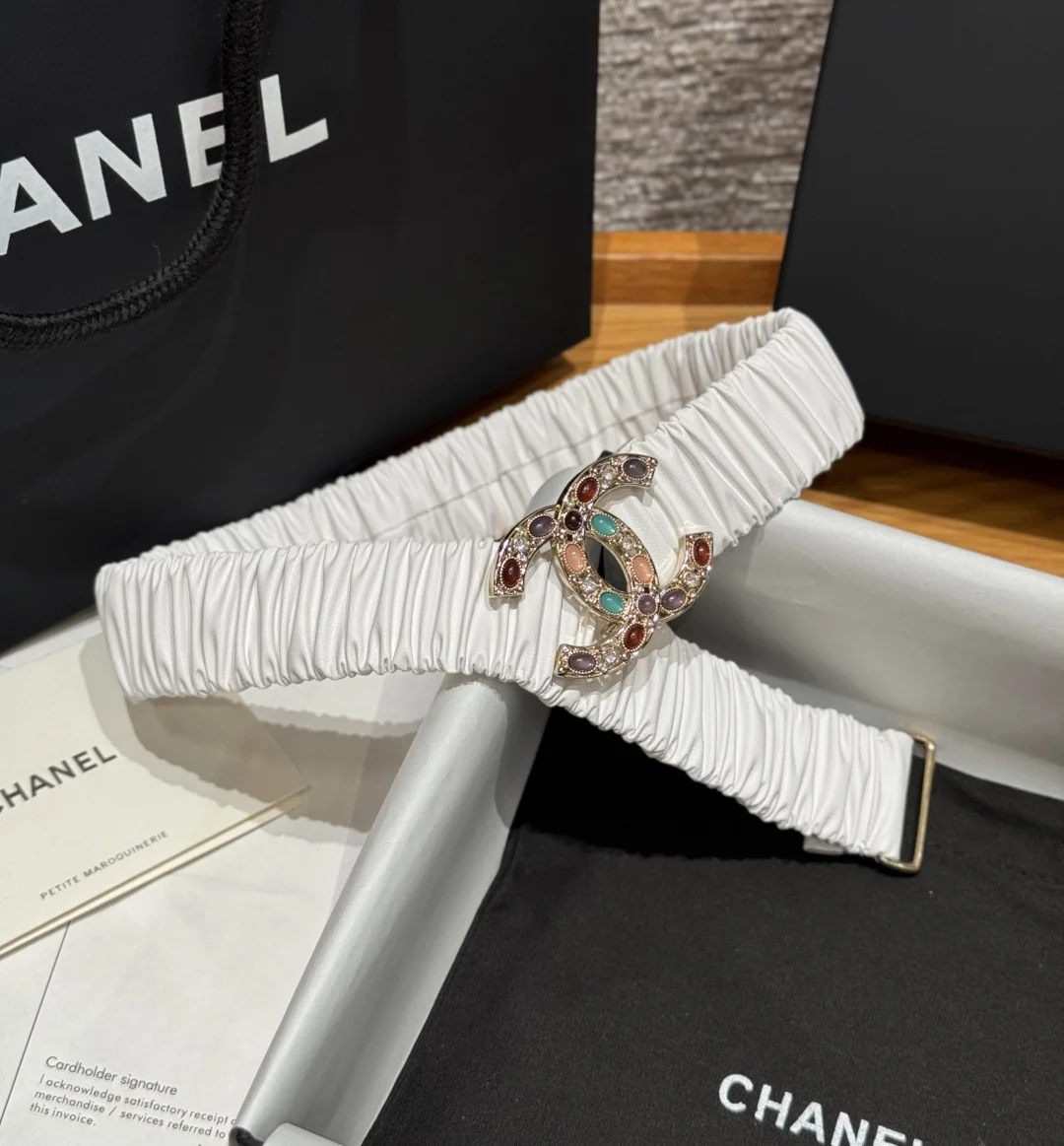 샤넬 화이트 램스킨 라인스톤 더블 C 벨트 상세 이미지 2