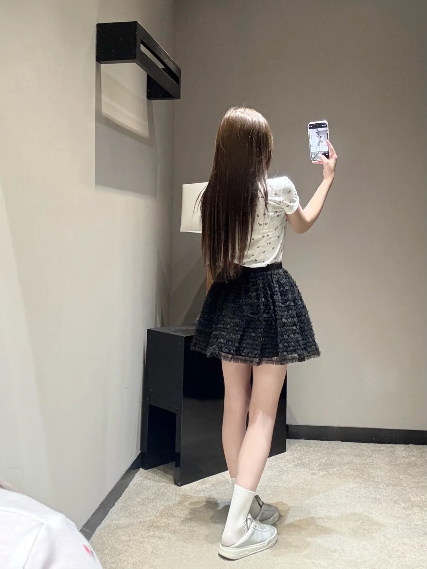 미우미우 블랙 레이어드 메시 A라인 스커트 상세 이미지 7