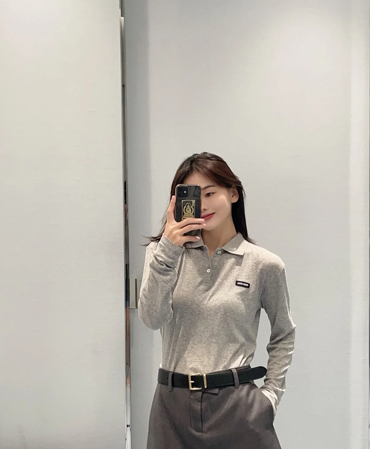 미우미우 크롭 폴로 긴팔 셔츠 상세 이미지 3
