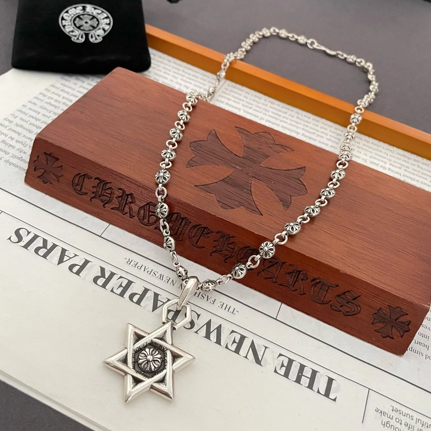크롬하츠 크로스볼 육각별 펜던트 목걸이 상세 이미지 5