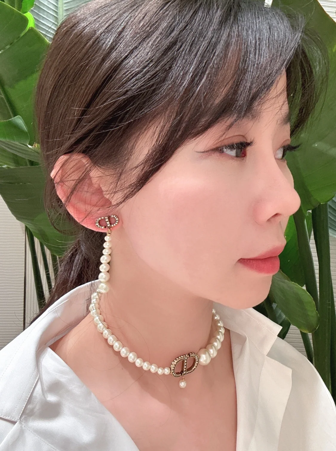 디올 앤티크 브론즈 골드 진주 스터드 귀걸이 상세 이미지 2