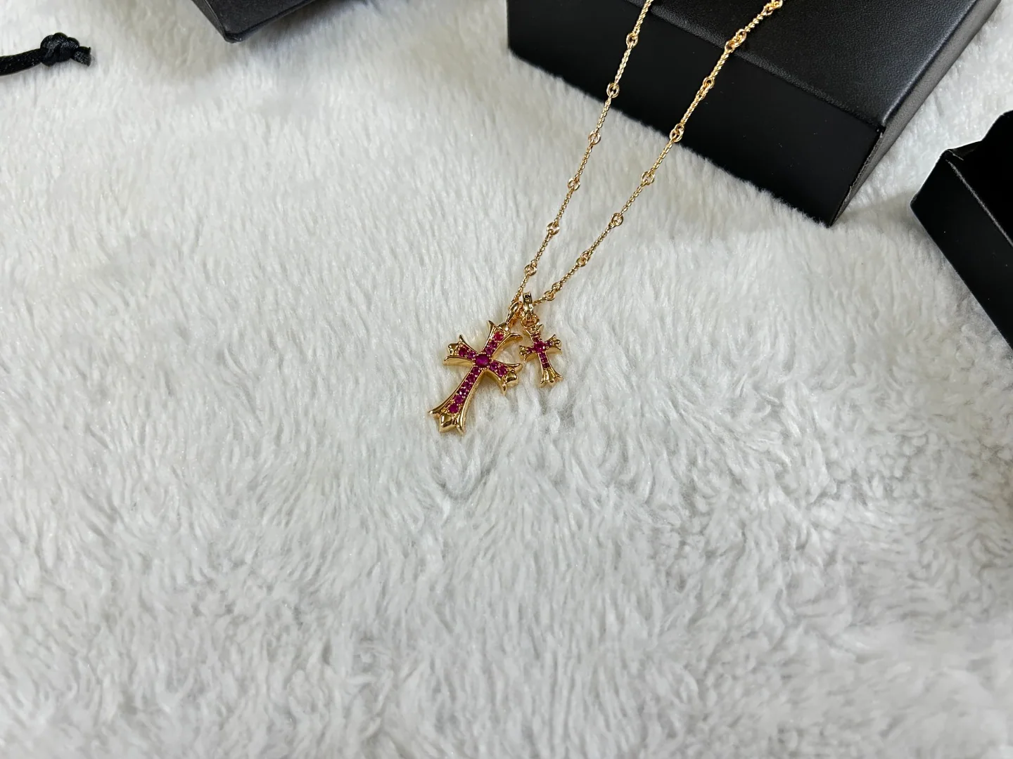크롬하츠 더블 크로스 핑크 다이아몬드 목걸이 상세 이미지 3