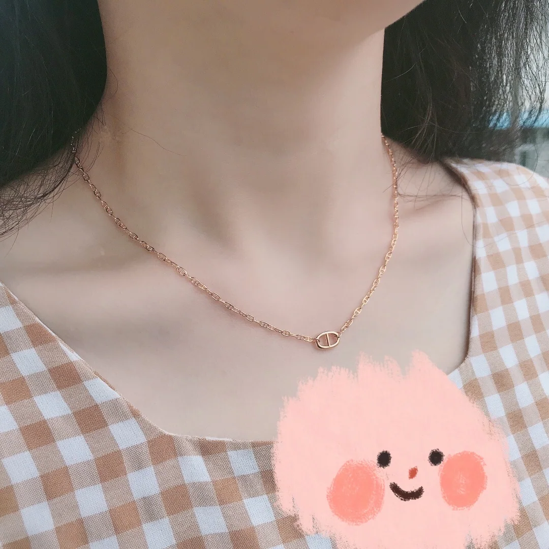 에르메스 골드 도금 925 스털링 실버 돼지코 목걸이 상세 이미지 3