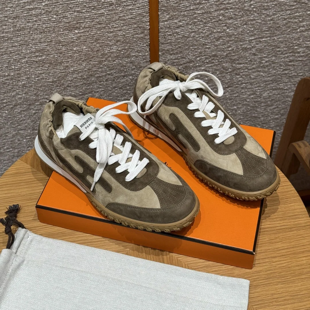 에르메스 갈색 샤무아 가죽 트레이닝 스니커즈 8257 상세 이미지 2