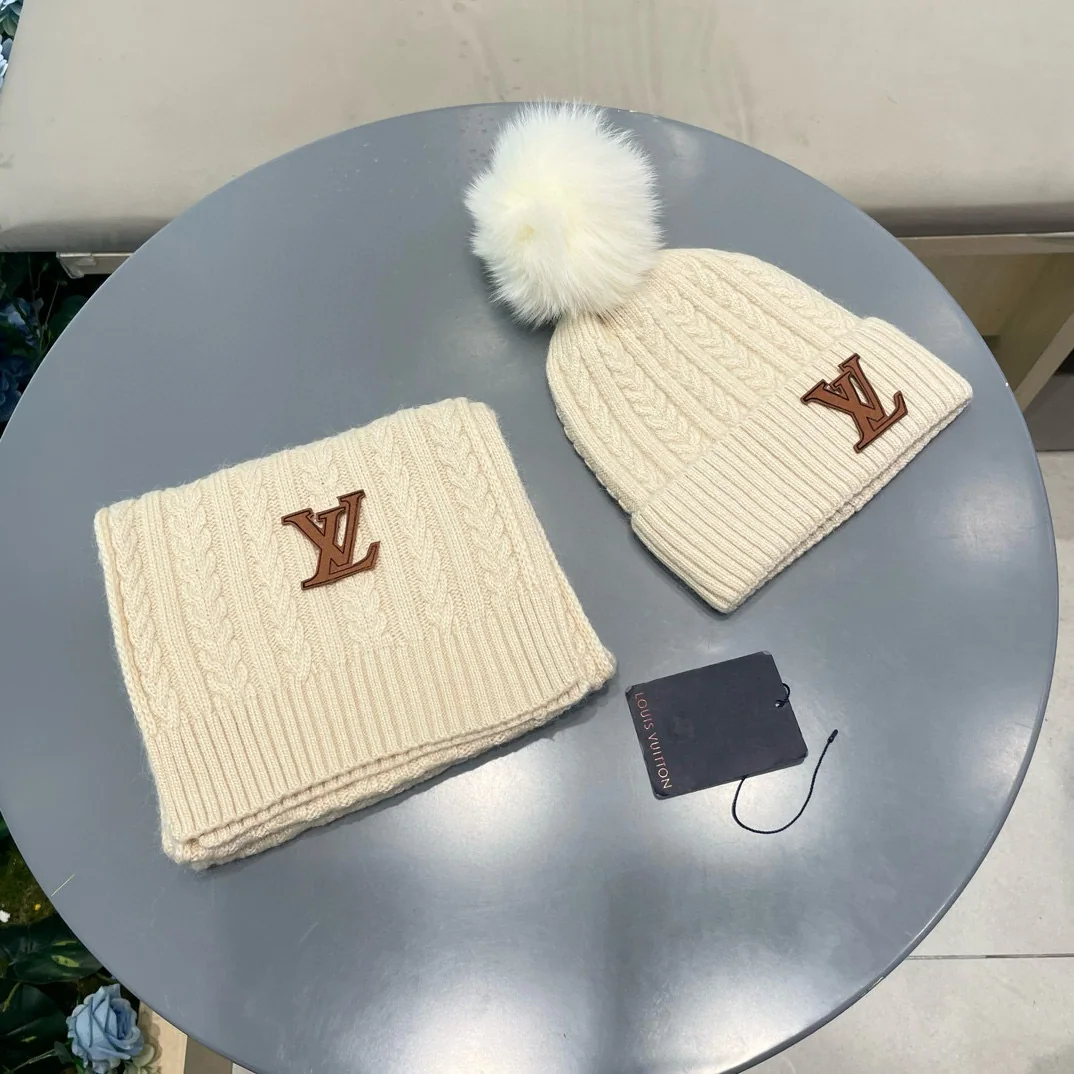 루이비통 폭스 퍼 울 모자 세트 186149