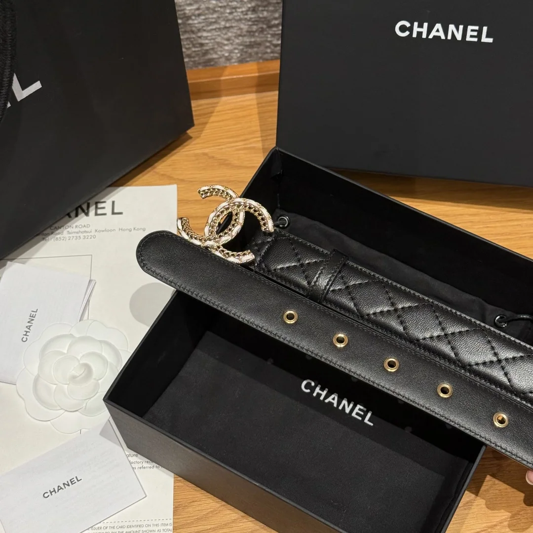 샤넬 더블 C 램스킨 메탈 로고 벨트 상세 이미지 5