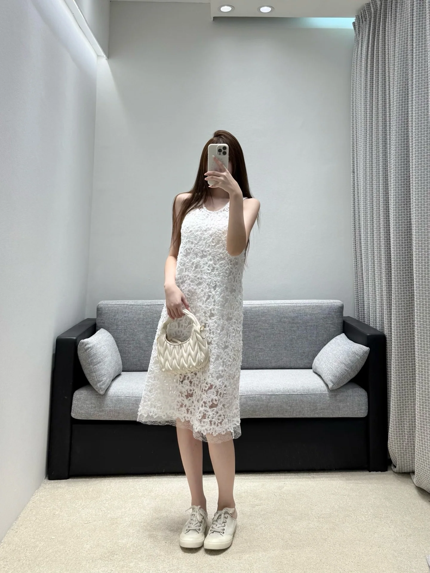 샤넬 화이트 레이스 메시 원피스 상세 이미지 3