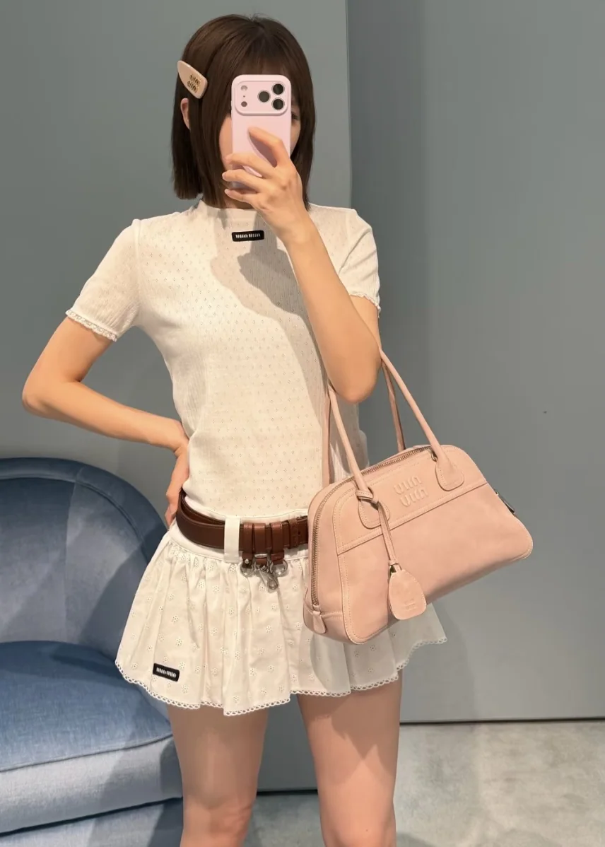 미우미우 레이스 트림 코튼 반팔 티셔츠 상세 이미지 7