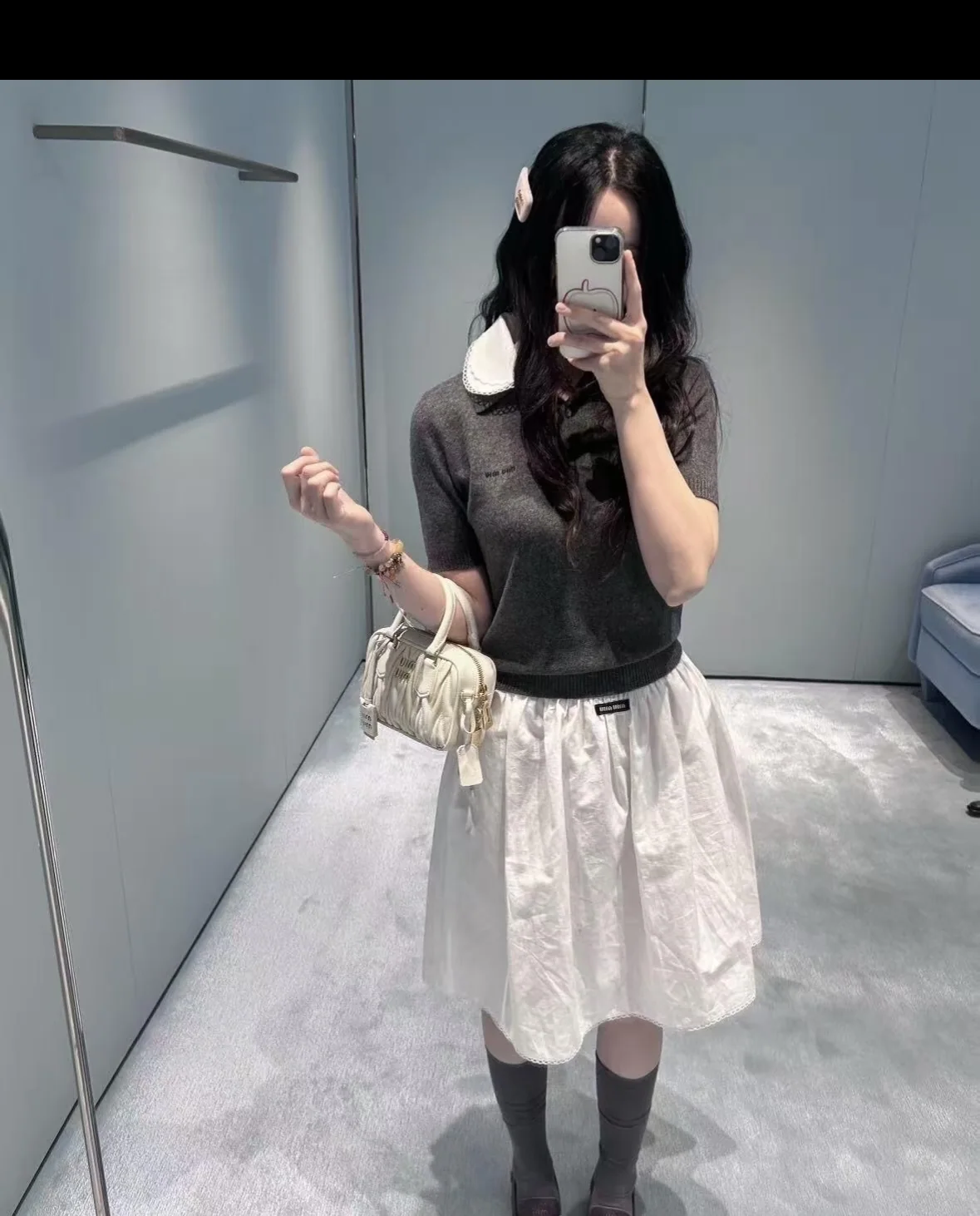 미우미우 자수 A라인 시스루 미니스커트 상세 이미지 6