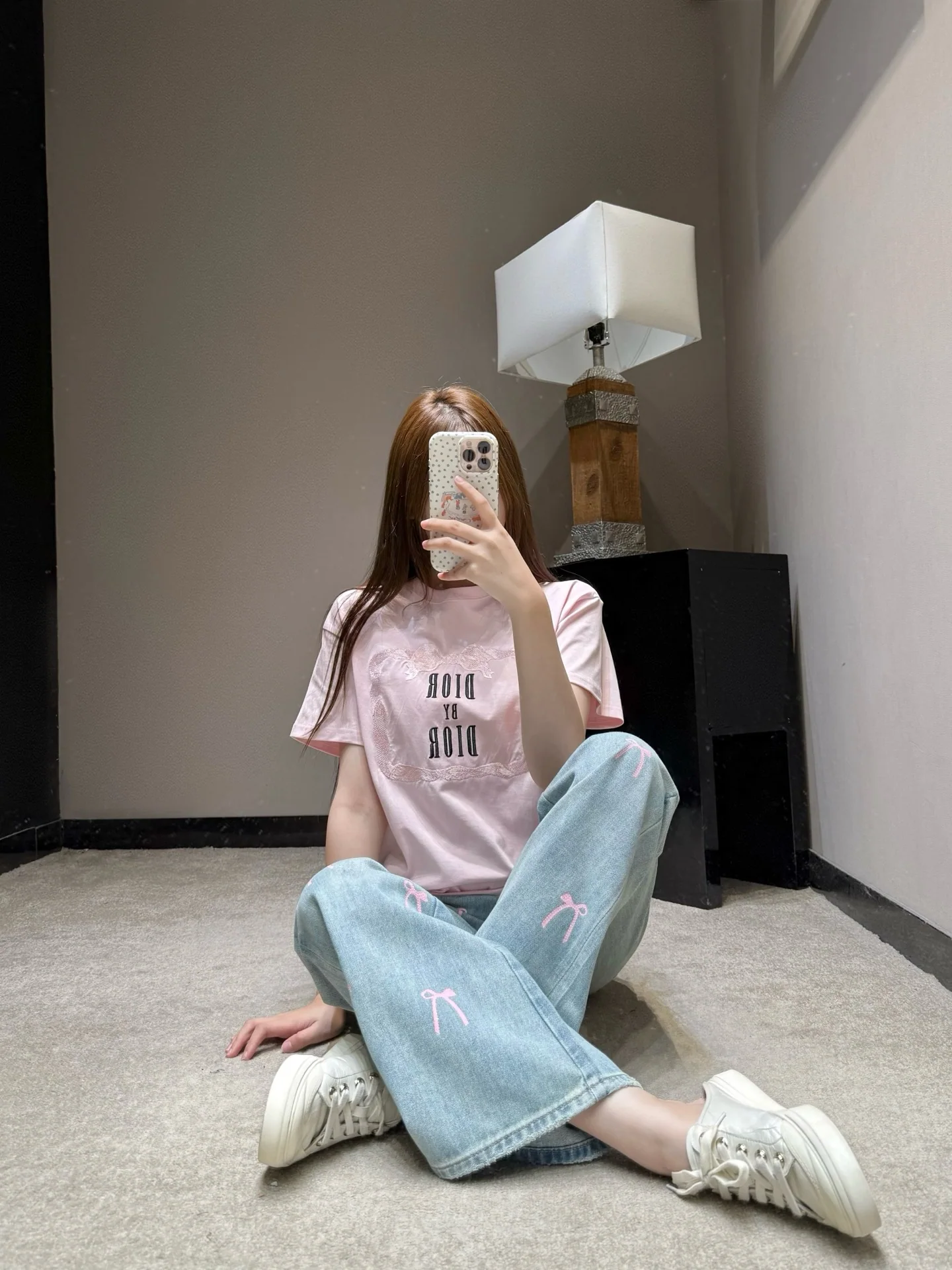디올 벚꽃 핑크 자수 반팔 티셔츠 상세 이미지 7