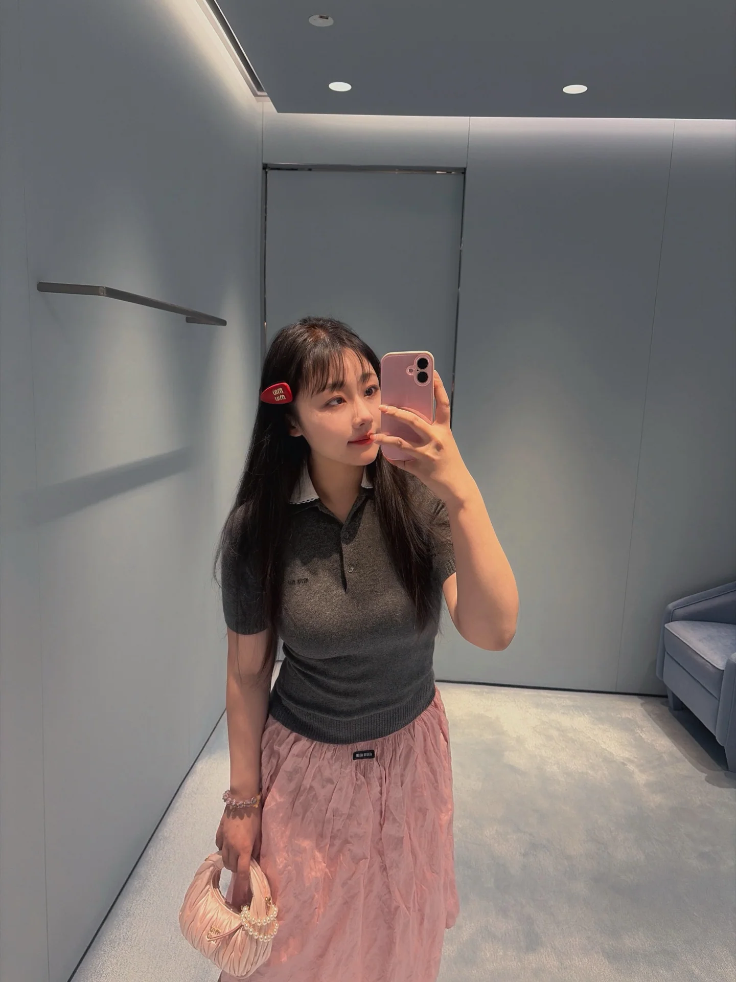 미우미우 컬러 블록 캐시미어 반팔 폴로셔츠 26 SS 상세 이미지 7