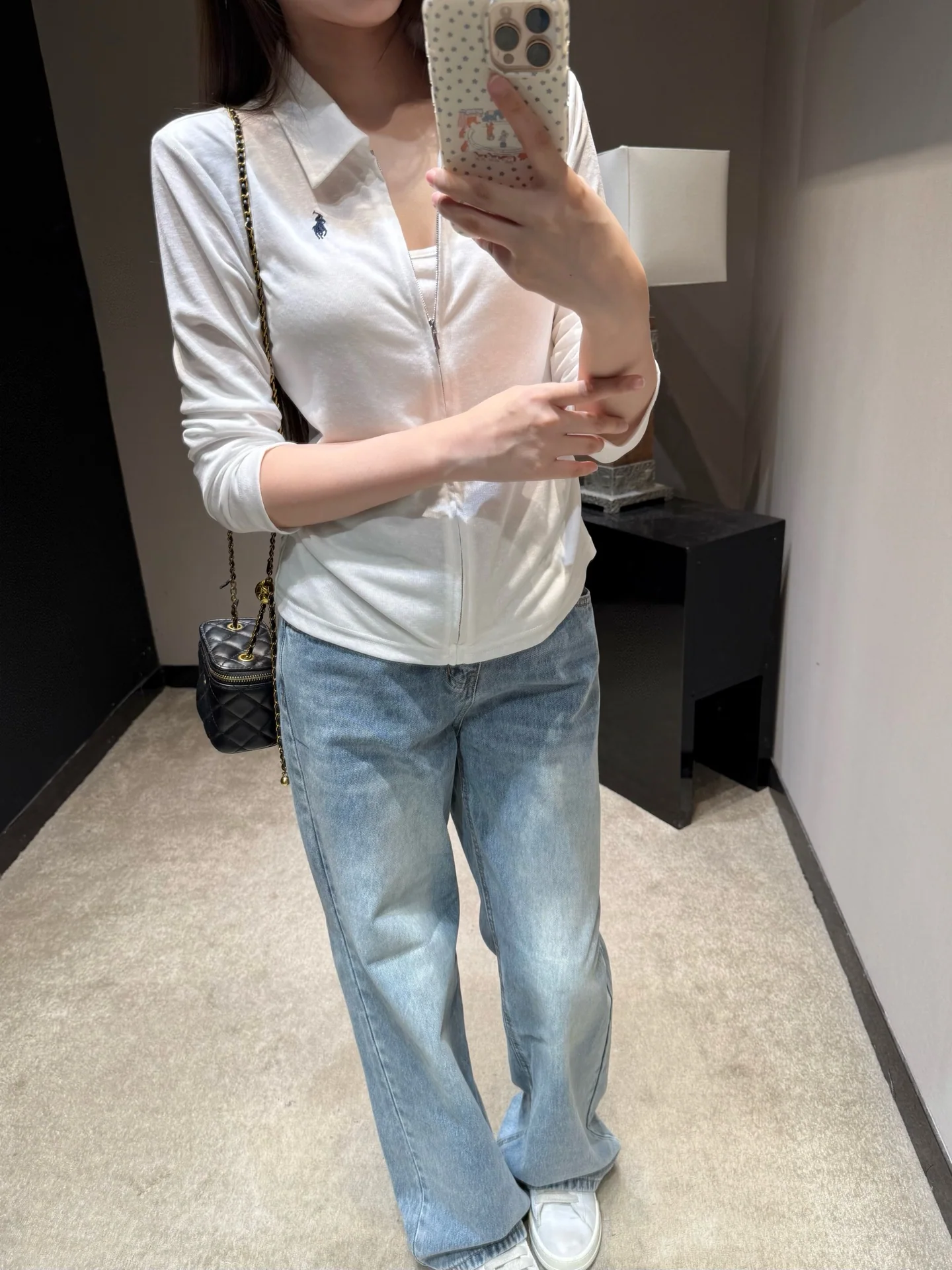 폴로 크리미 화이트 플리츠 여성 가디건 상세 이미지 2