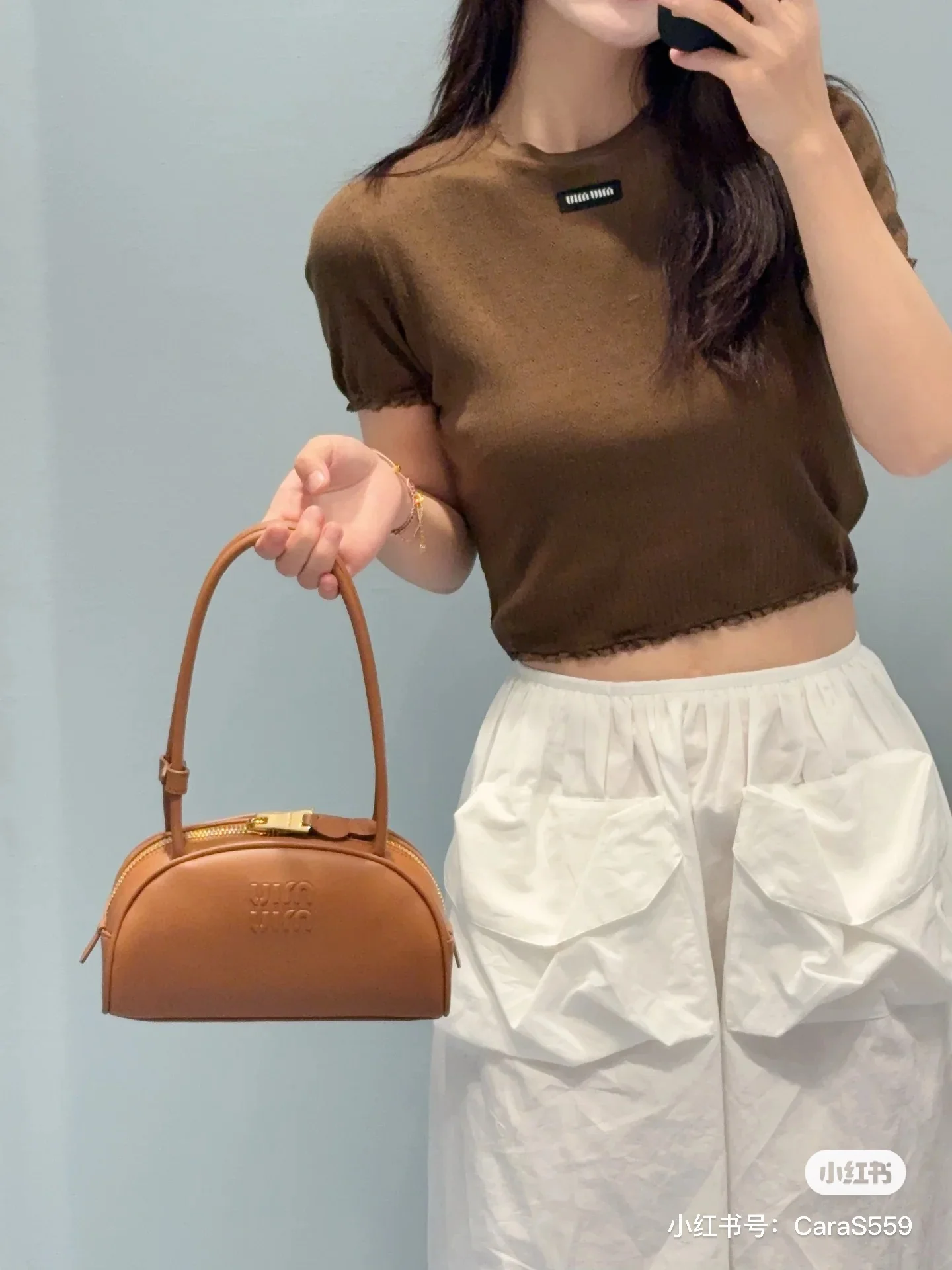 미우미우 레이스 트림 반팔 크루넥 티셔츠 상세 이미지 1