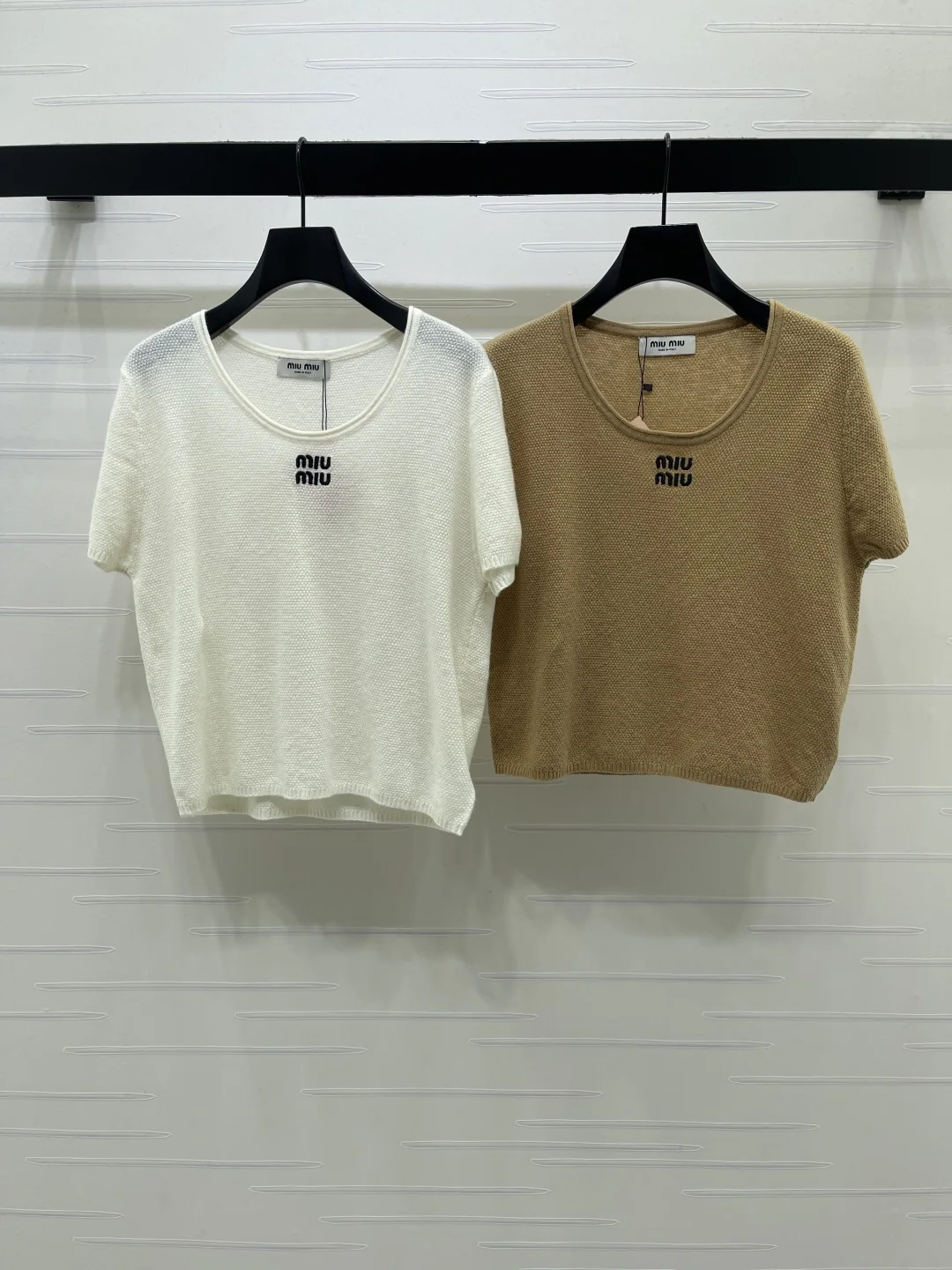 미우미우 U넥 울 니트 반팔 탑 154675