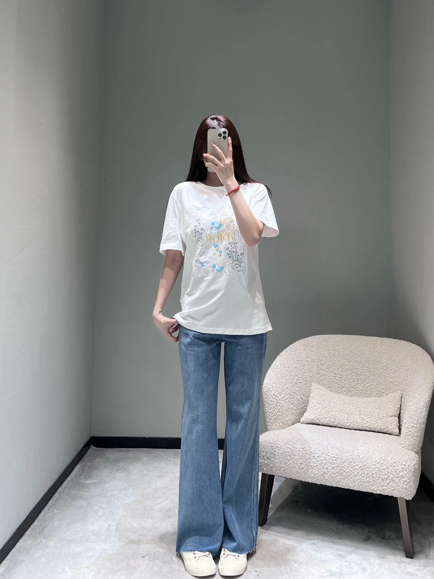 디올 별하늘 자수 여성 반팔 티셔츠 상세 이미지 4