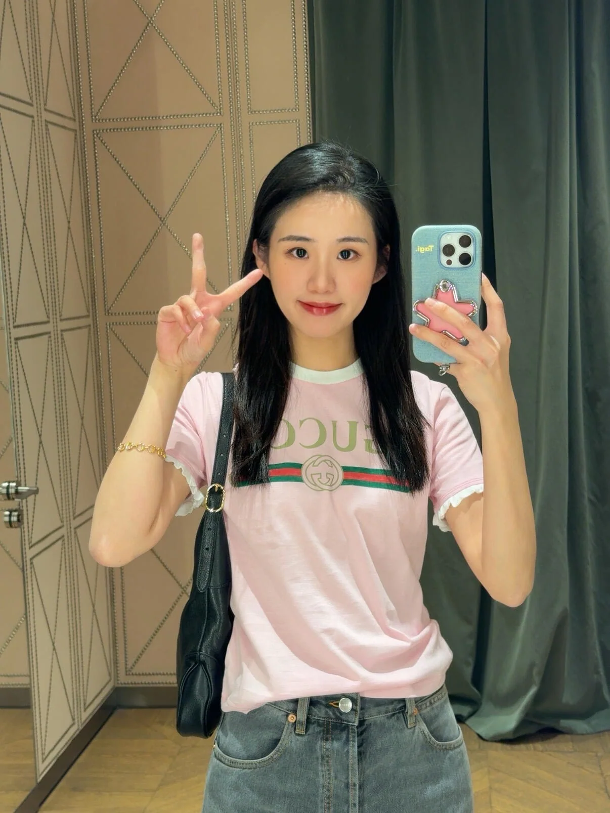 구찌 프린트 프릴 크루넥 반팔 티셔츠 상세 이미지 8