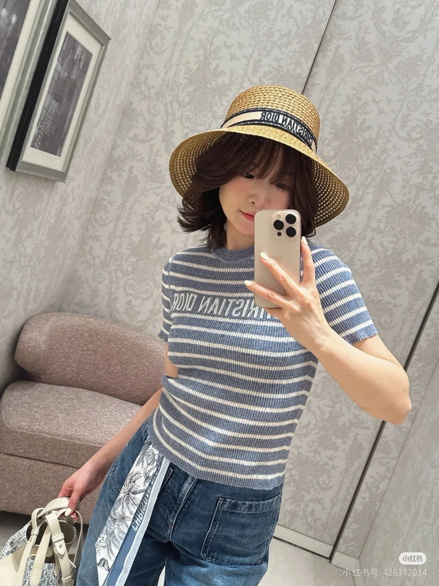 디올 스트라이프 레터 코튼 린넨 반팔 셔츠 상세 이미지 9