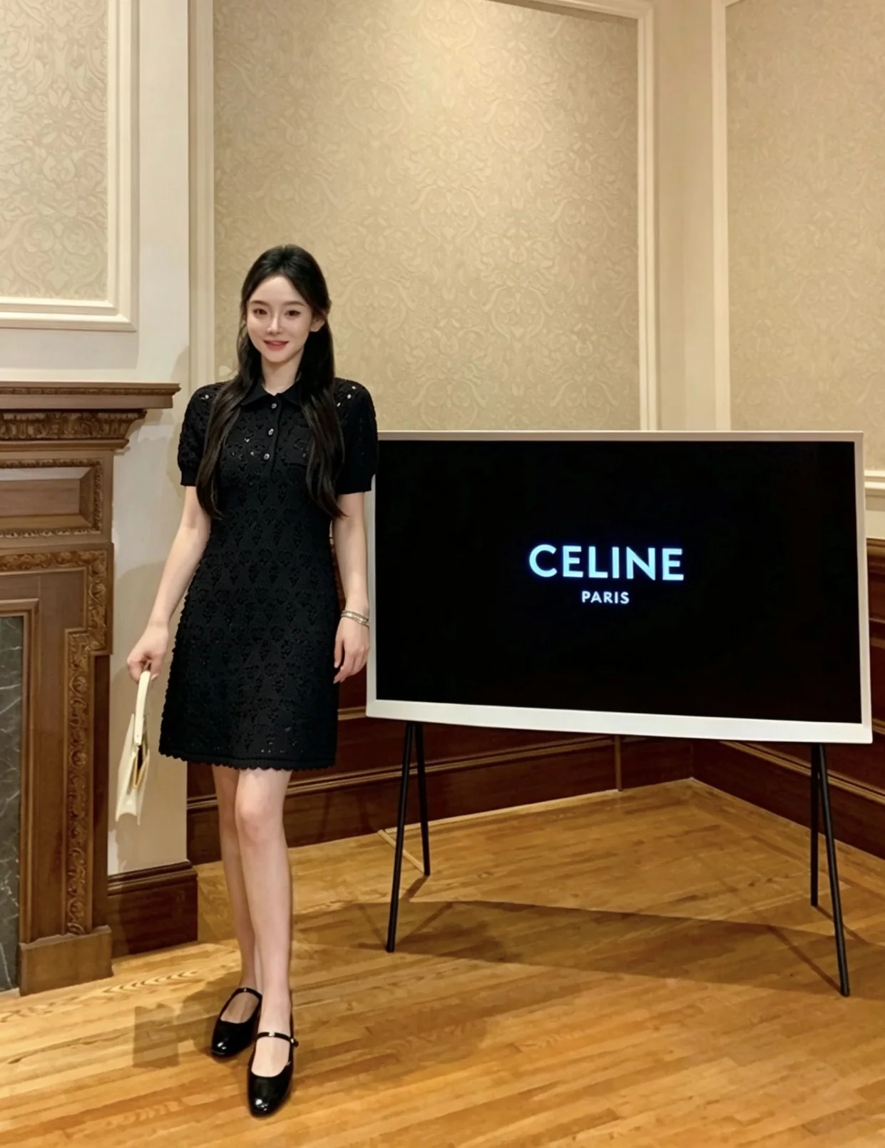셀린느 블랙 니트 반소매 원피스 상세 이미지 2