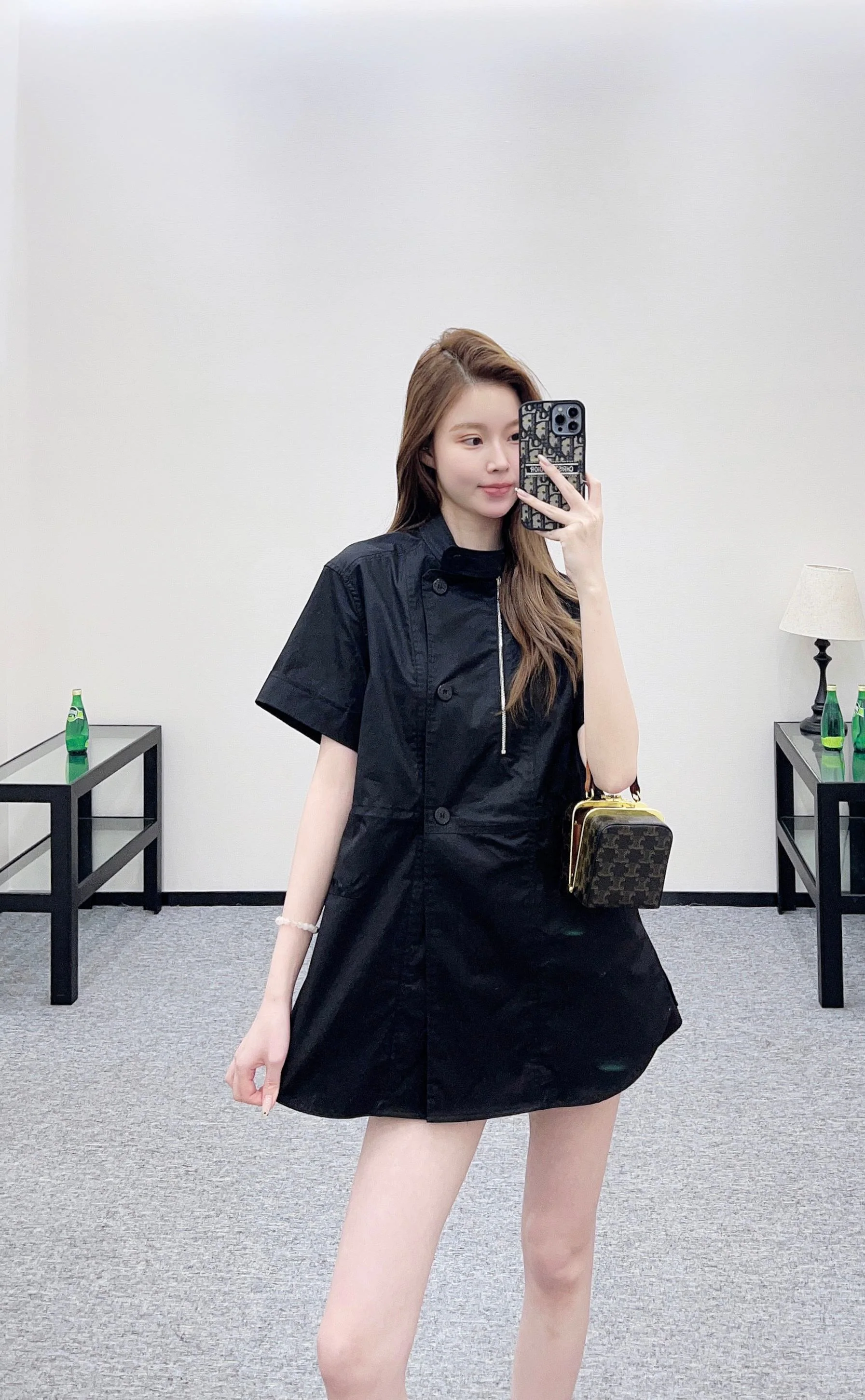 에르메스 스탠드 카라 반소매 코튼 원피스 상세 이미지 3