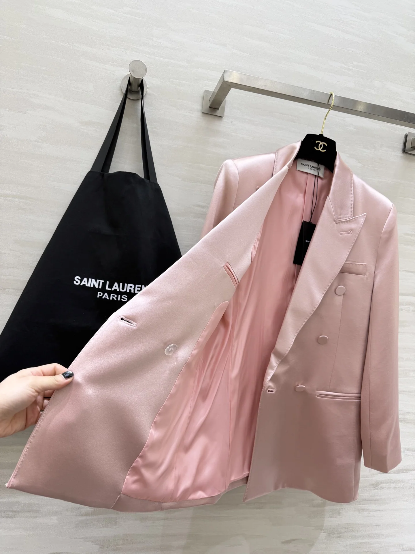 생로랑 아세테이트 새틴 더블브레스트 자켓 상세 이미지 7