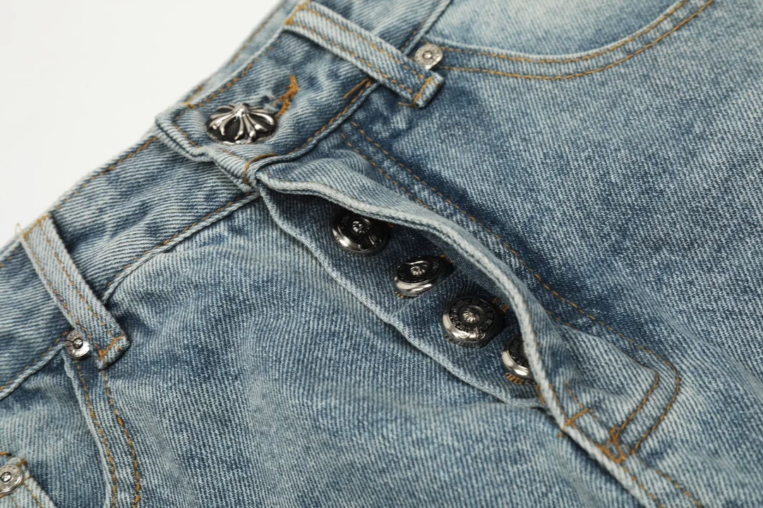 크롬하츠 메탈릭 가죽 크로스 워시드 데님 바지 상세 이미지 6