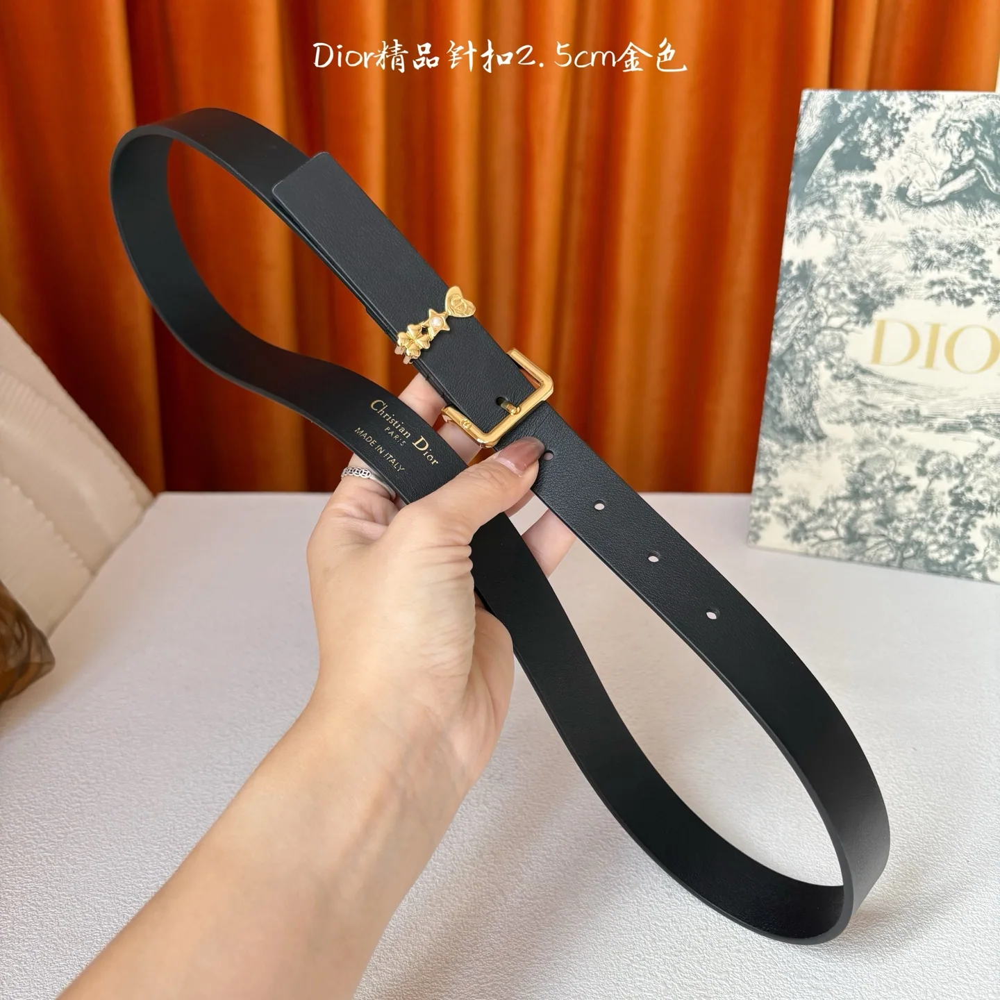 디올 블랙 카프스킨 CD 버클 장식 벨트 상세 이미지 6