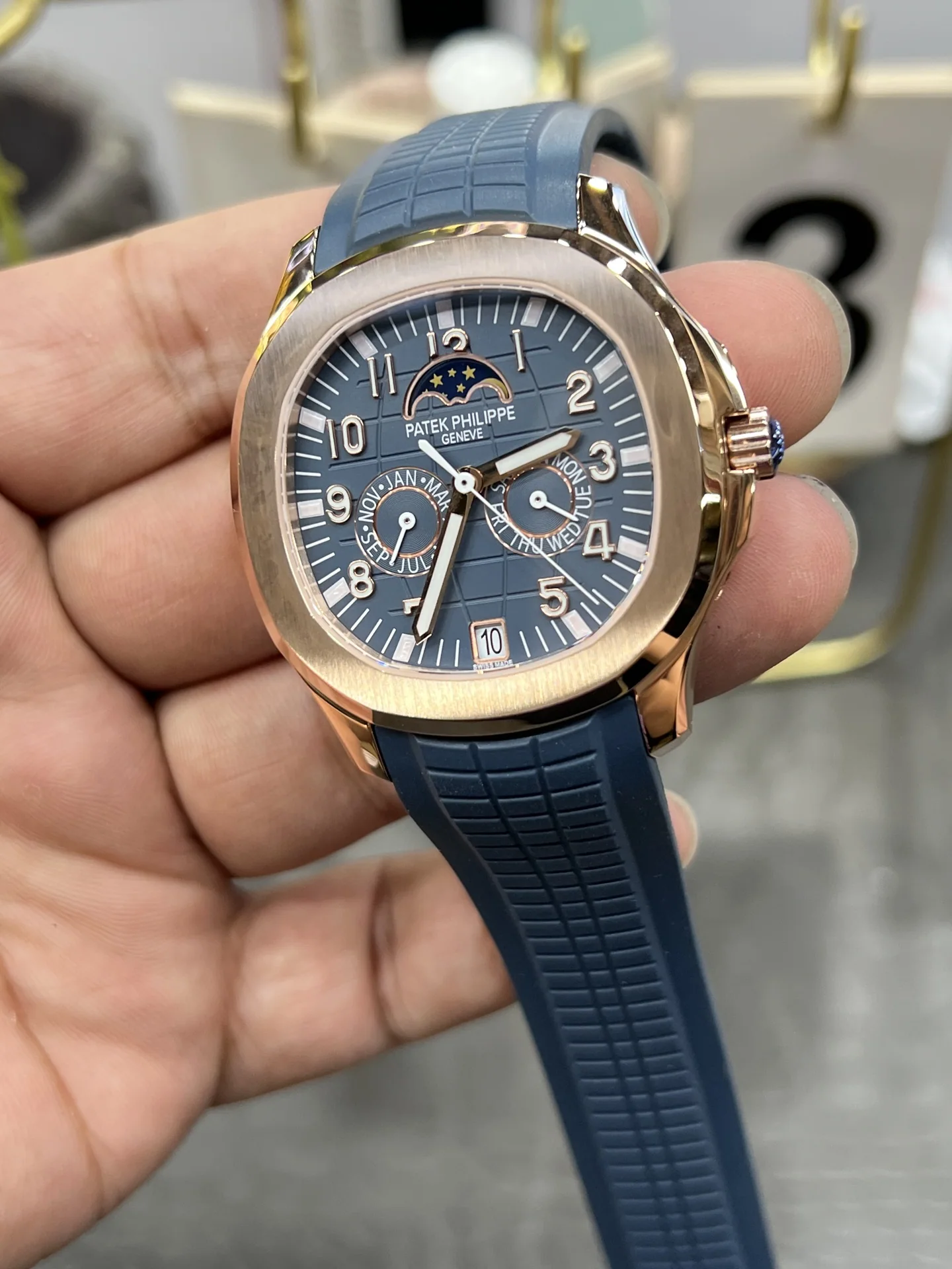 파텍필립 아쿠아넛 5261 R 다이아 자동 블루 다이얼 로즈골드 3 K 공장 레플리카 43970 Patek Philippe 상세 이미지 5