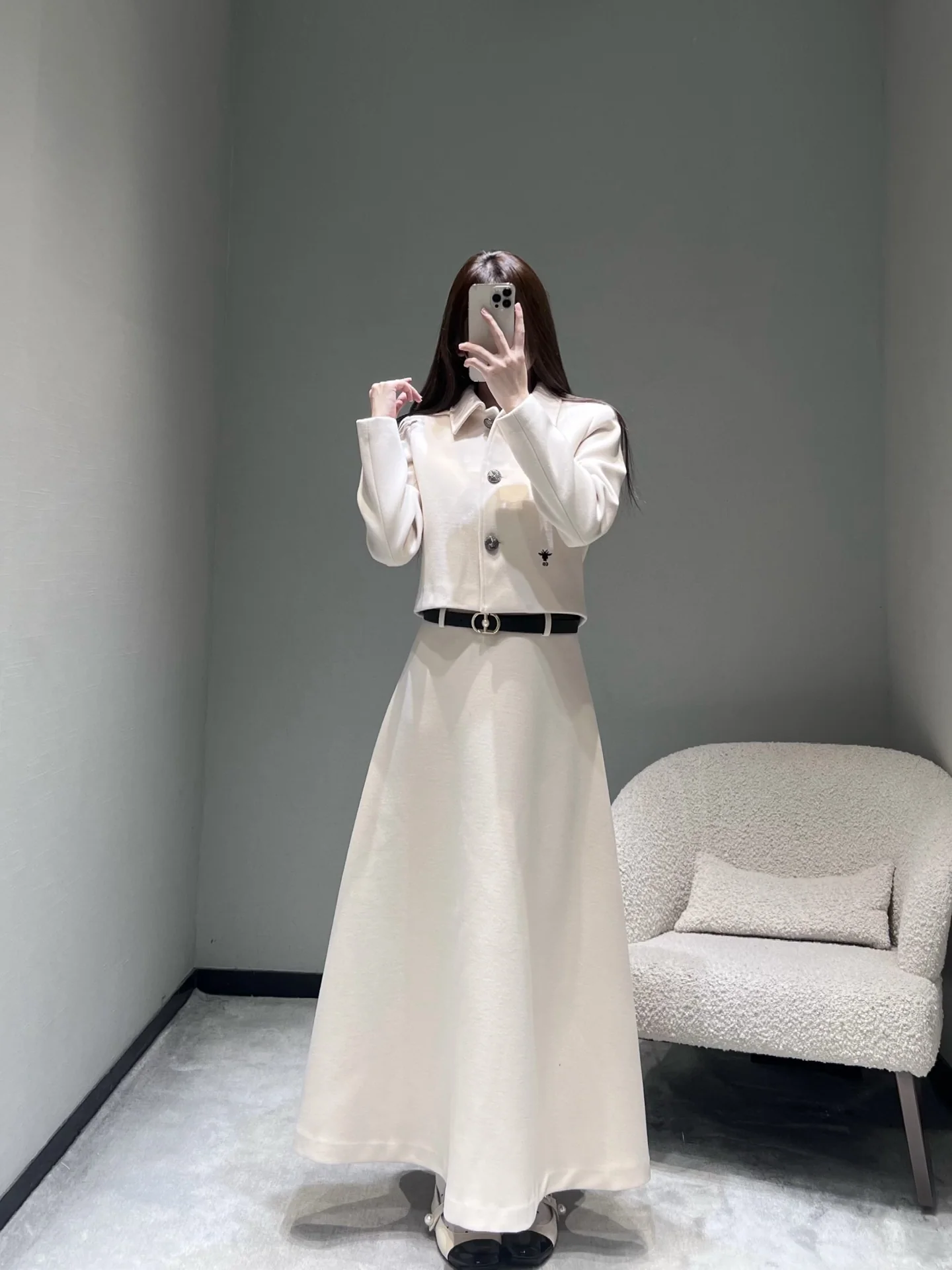 디올 CD 라이트 살구색 하이웨스트 스커트 26 SS 상세 이미지 3