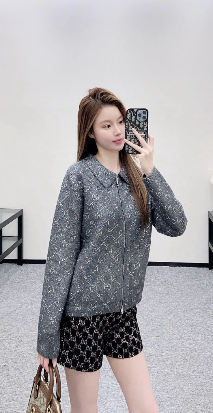 구찌 라펠 라인스톤 자카드 니트 가디건 자켓 상세 이미지 1
