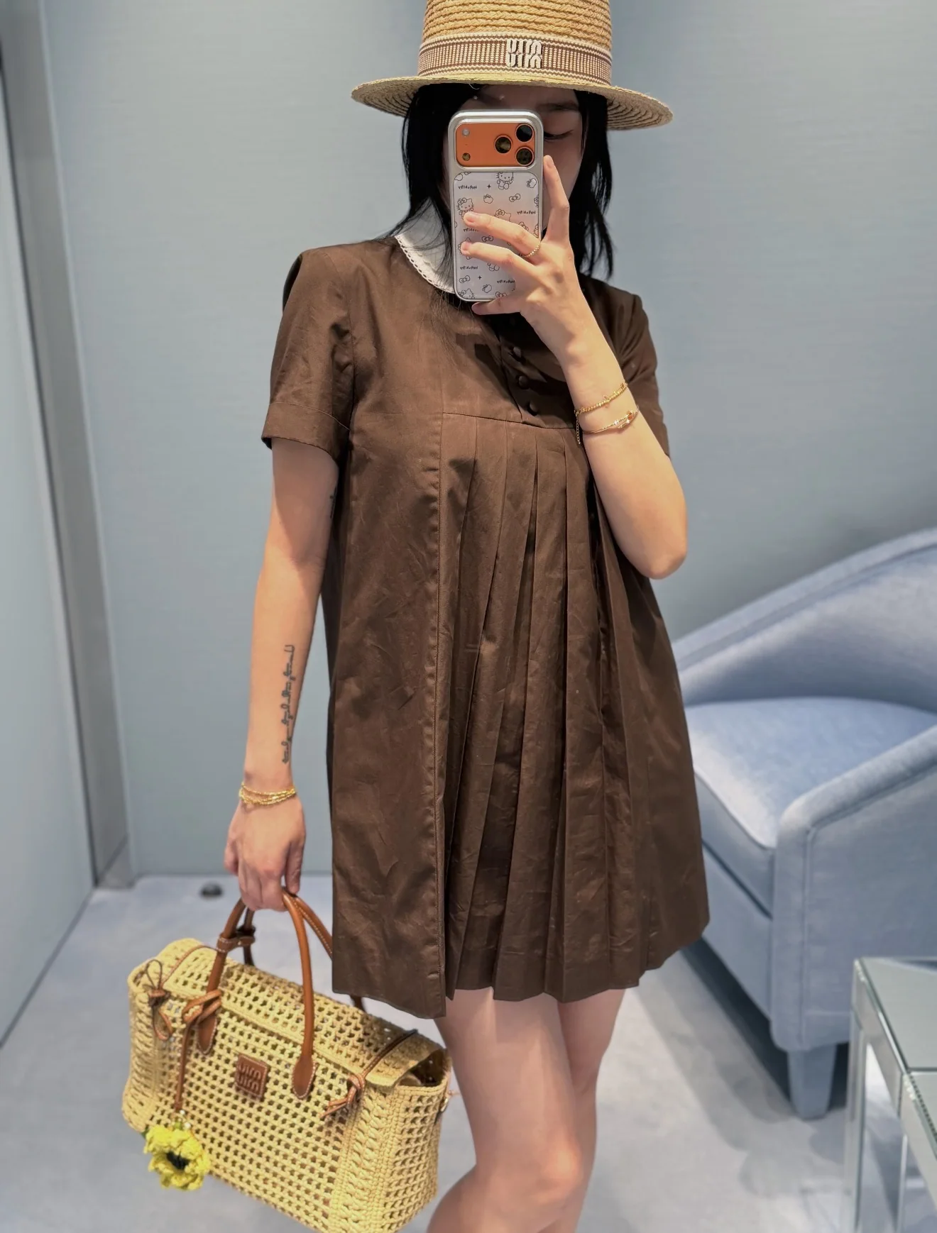 미우미우 피터팬 카라 코튼 반팔 원피스 상세 이미지 3